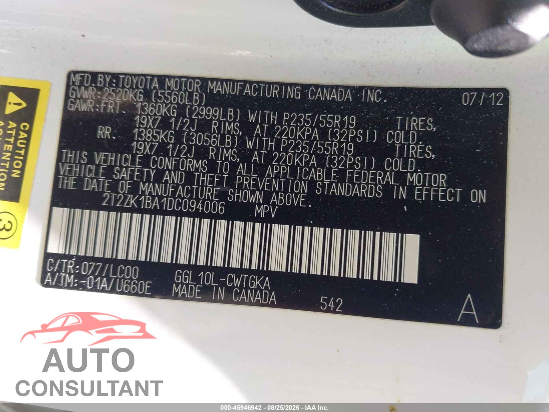 LEXUS RX 350 2013 - 2T2ZK1BA1DC094006