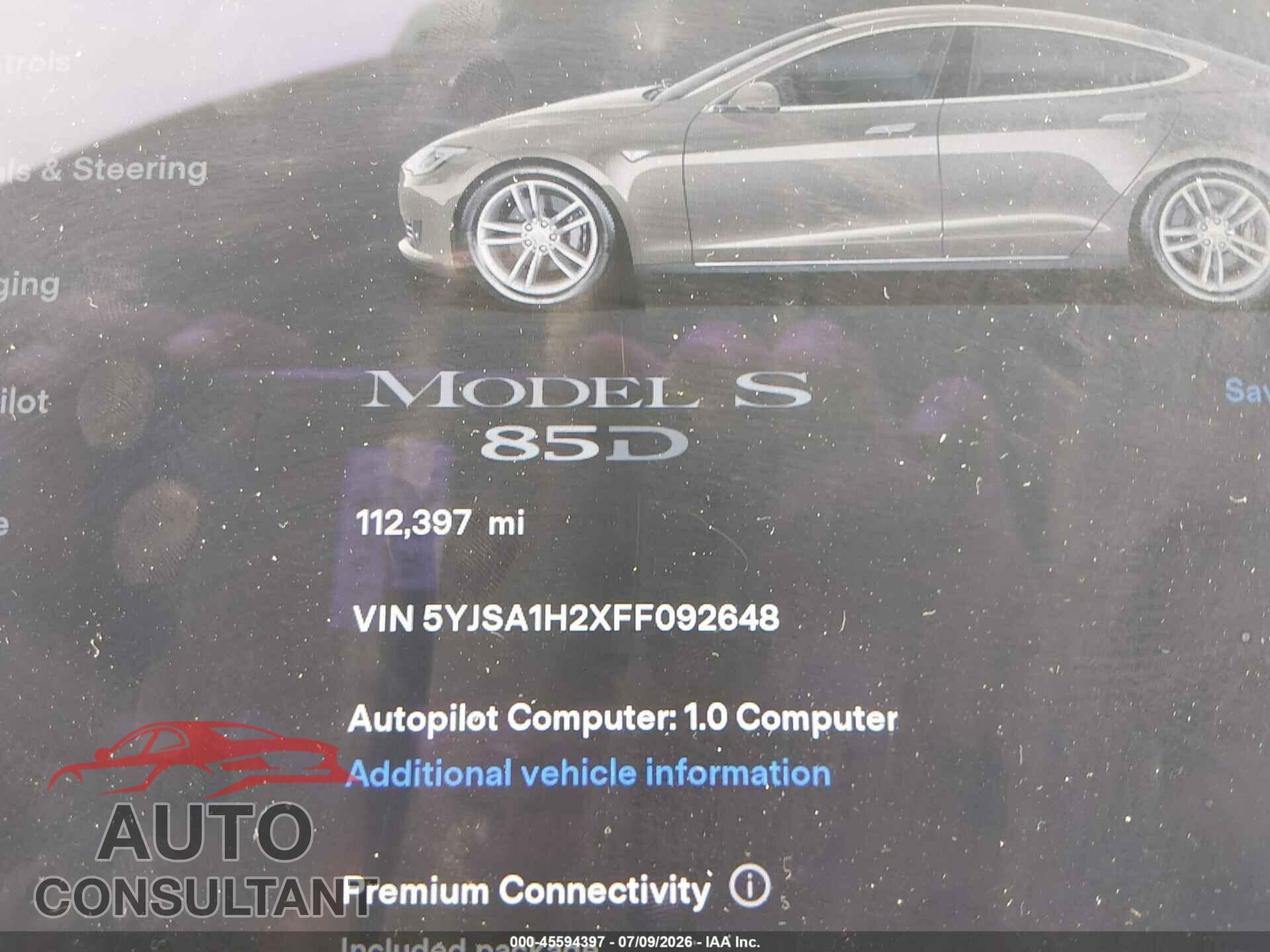 TESLA MODEL S 2015 - 5YJSA1H2XFF092648