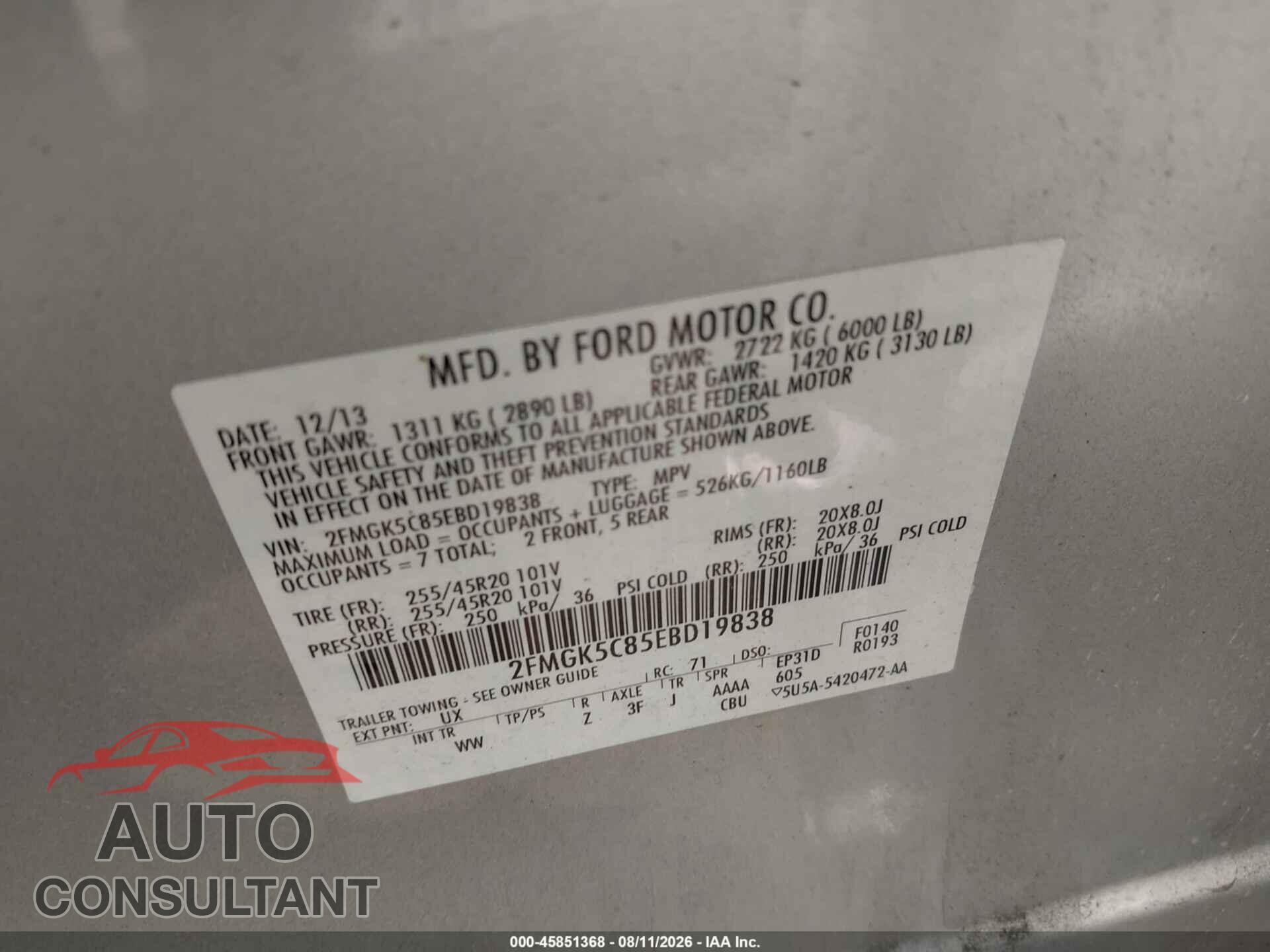 FORD FLEX 2014 - 2FMGK5C85EBD19838