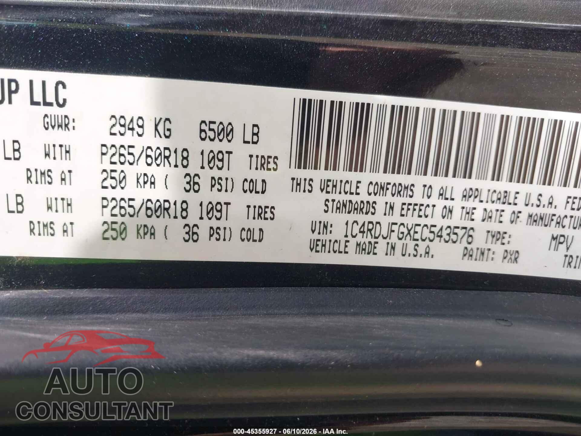DODGE DURANGO 2014 - 1C4RDJFGXEC543576