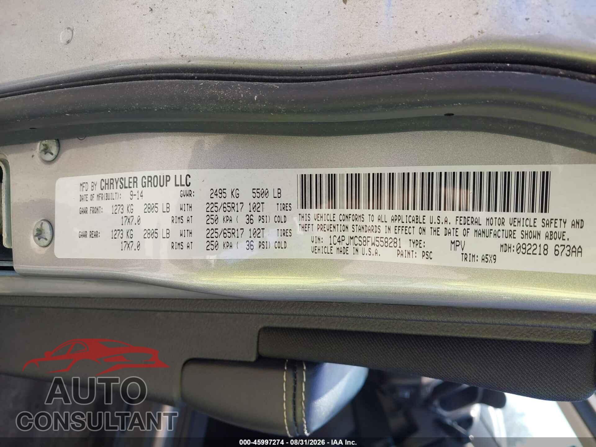 JEEP CHEROKEE 2015 - 1C4PJMCS8FW558281