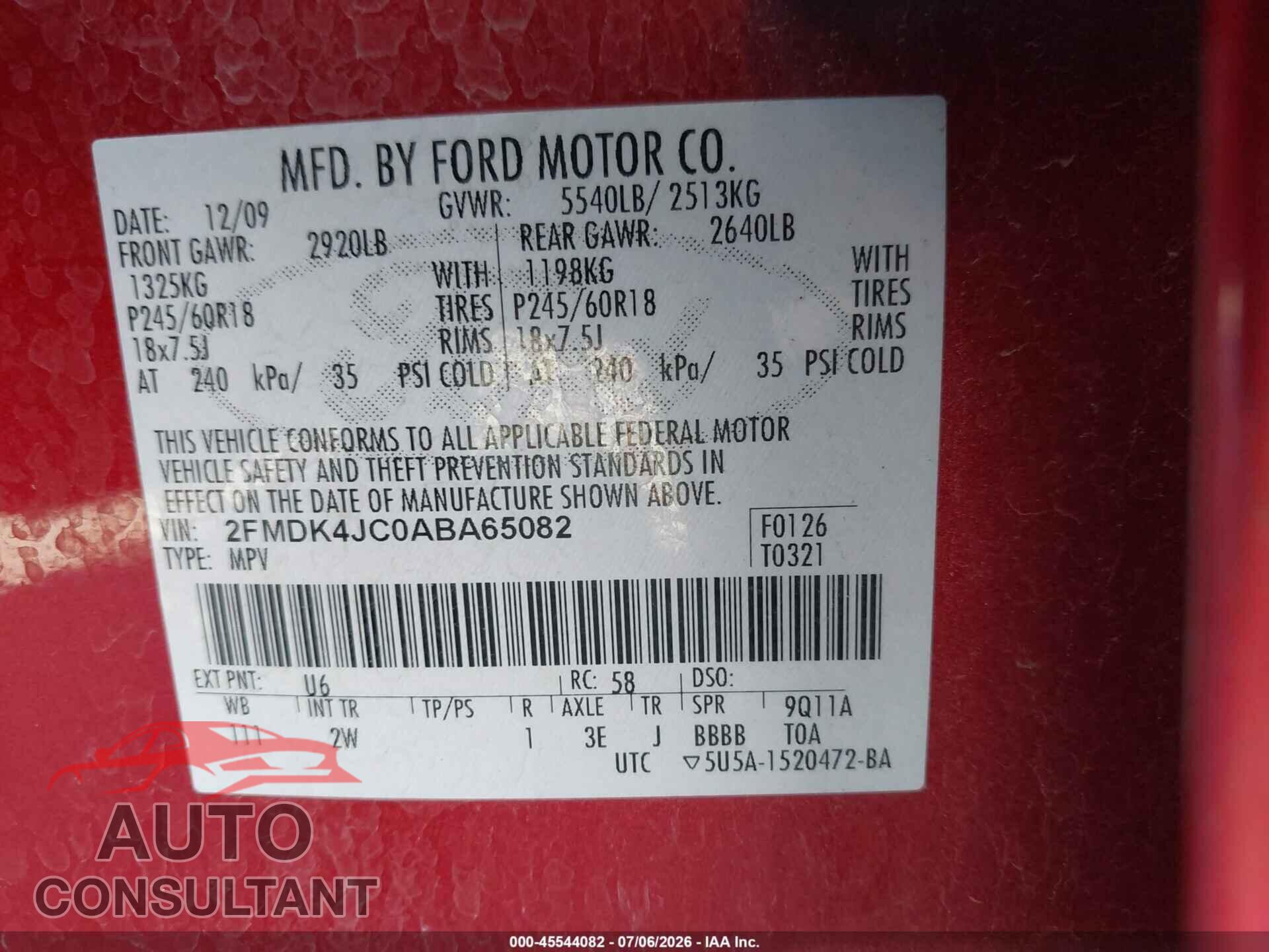 FORD EDGE 2010 - 2FMDK4JC0ABA65082
