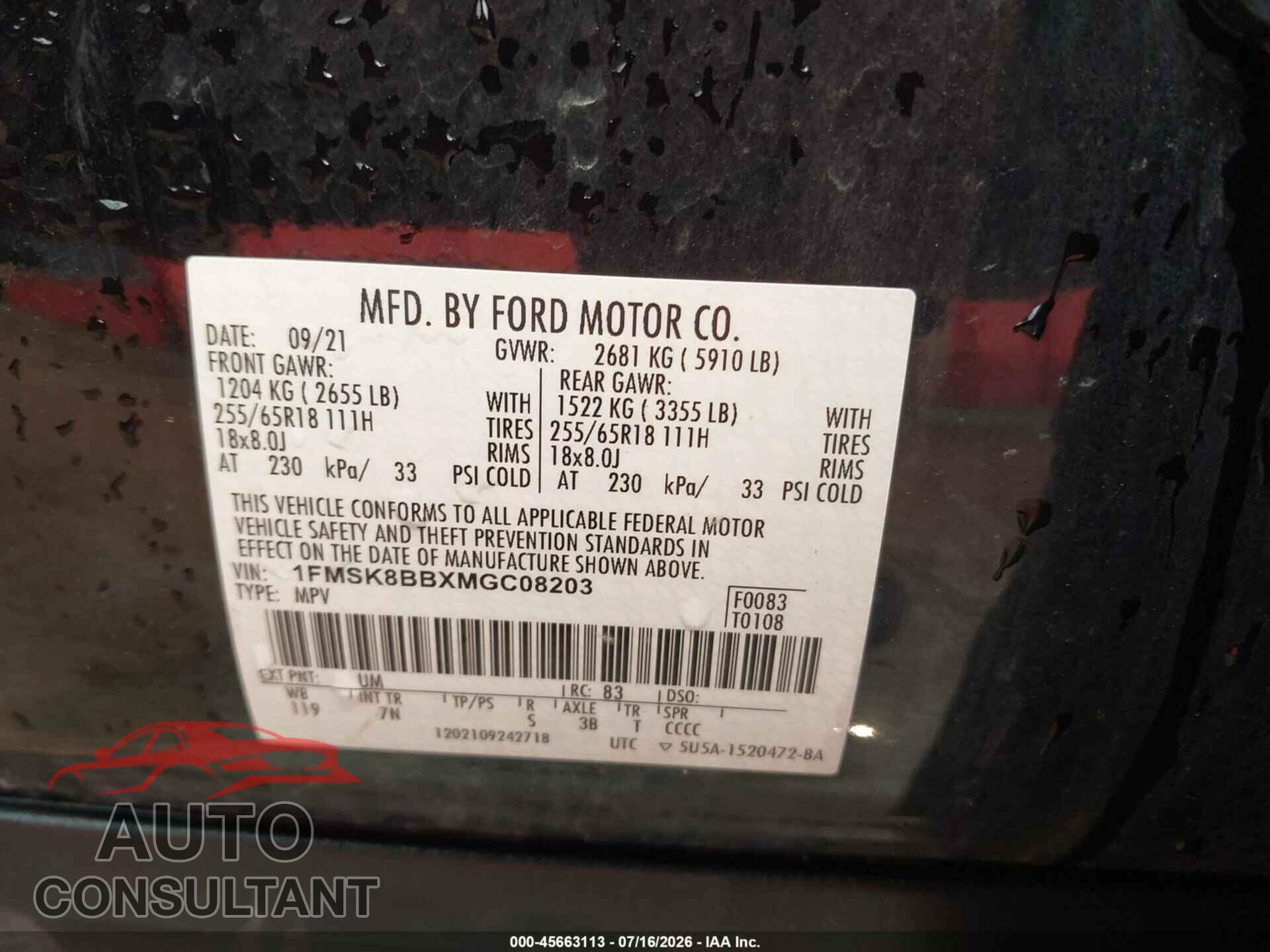 FORD EXPLORER 2021 - 1FMSK8BBXMGC08203