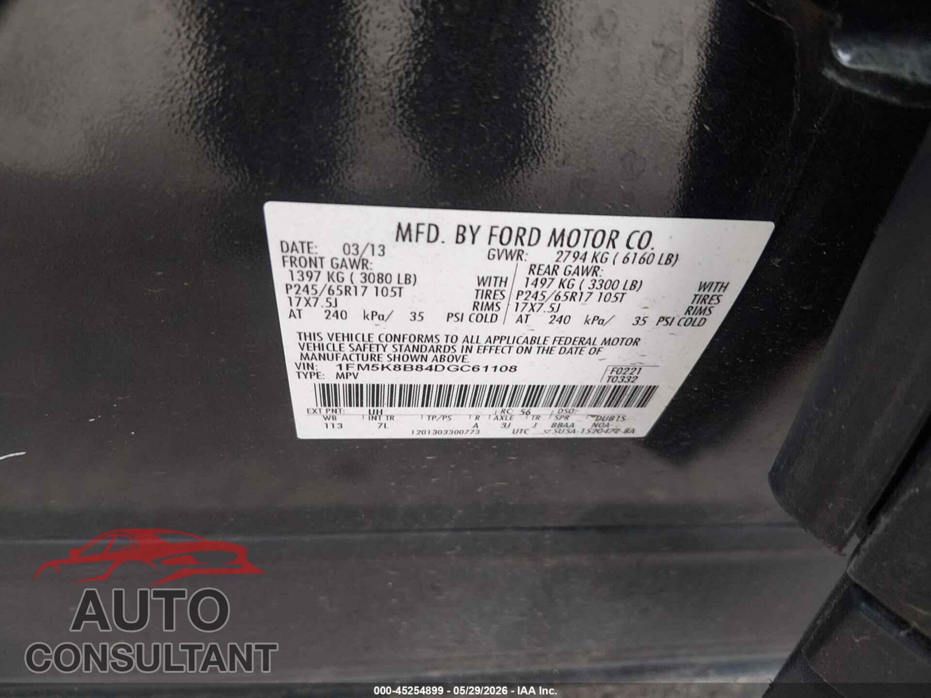 FORD EXPLORER 2013 - 1FM5K8B84DGC61108