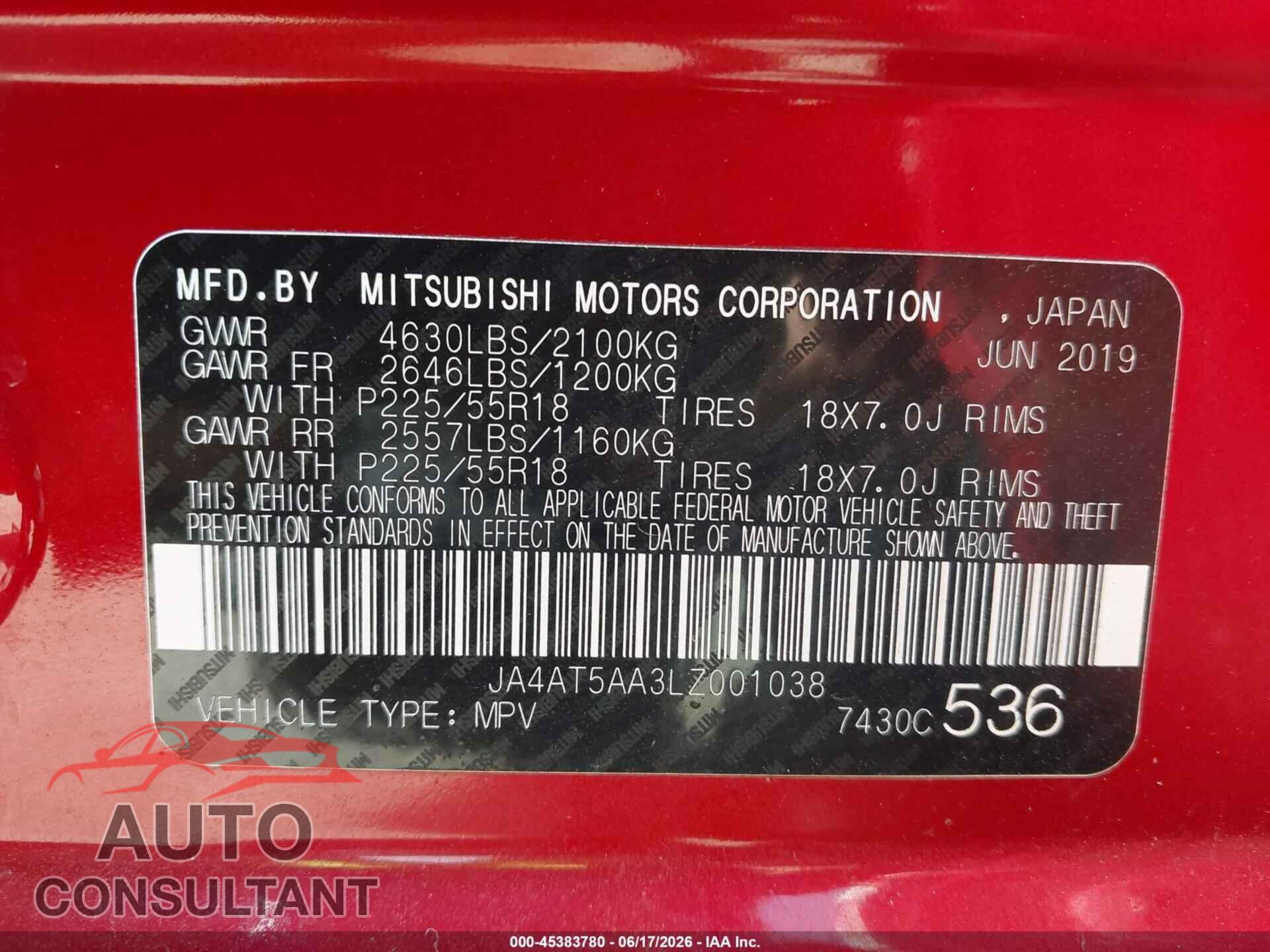MITSUBISHI ECLIPSE CROSS 2020 - JA4AT5AA3LZ001038
