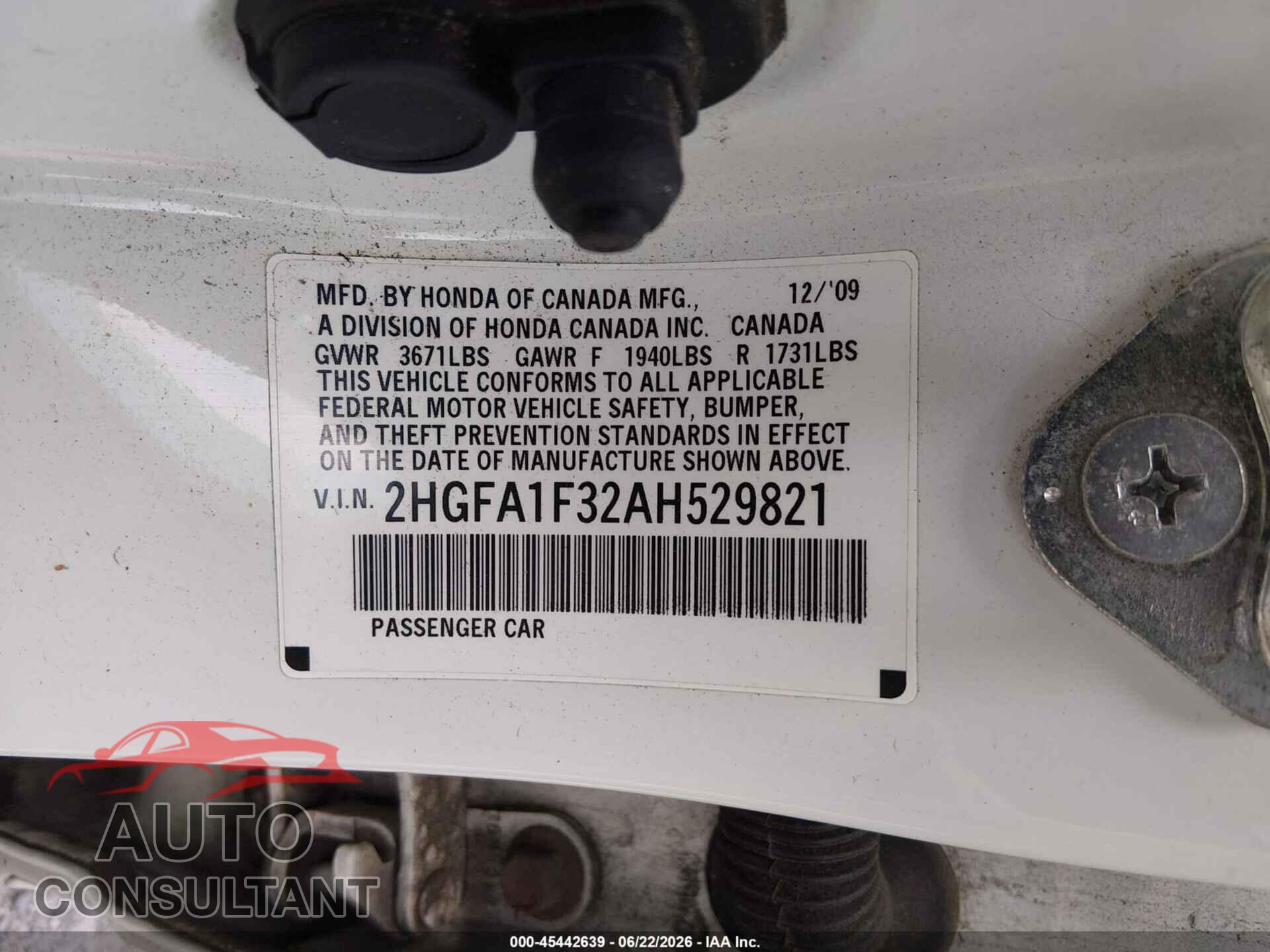 HONDA CIVIC 2010 - 2HGFA1F32AH529821