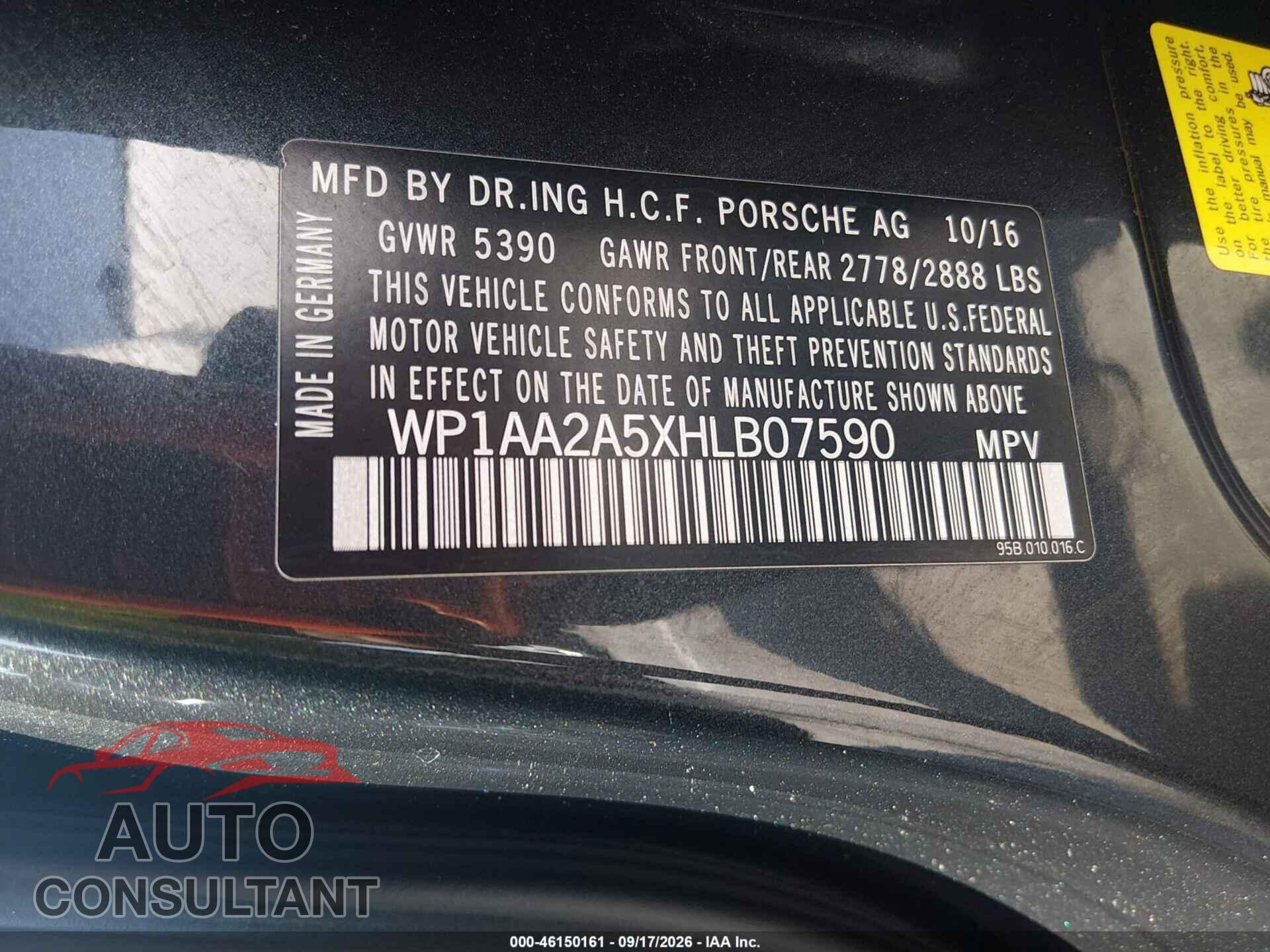 PORSCHE MACAN 2017 - WP1AA2A5XHLB07590