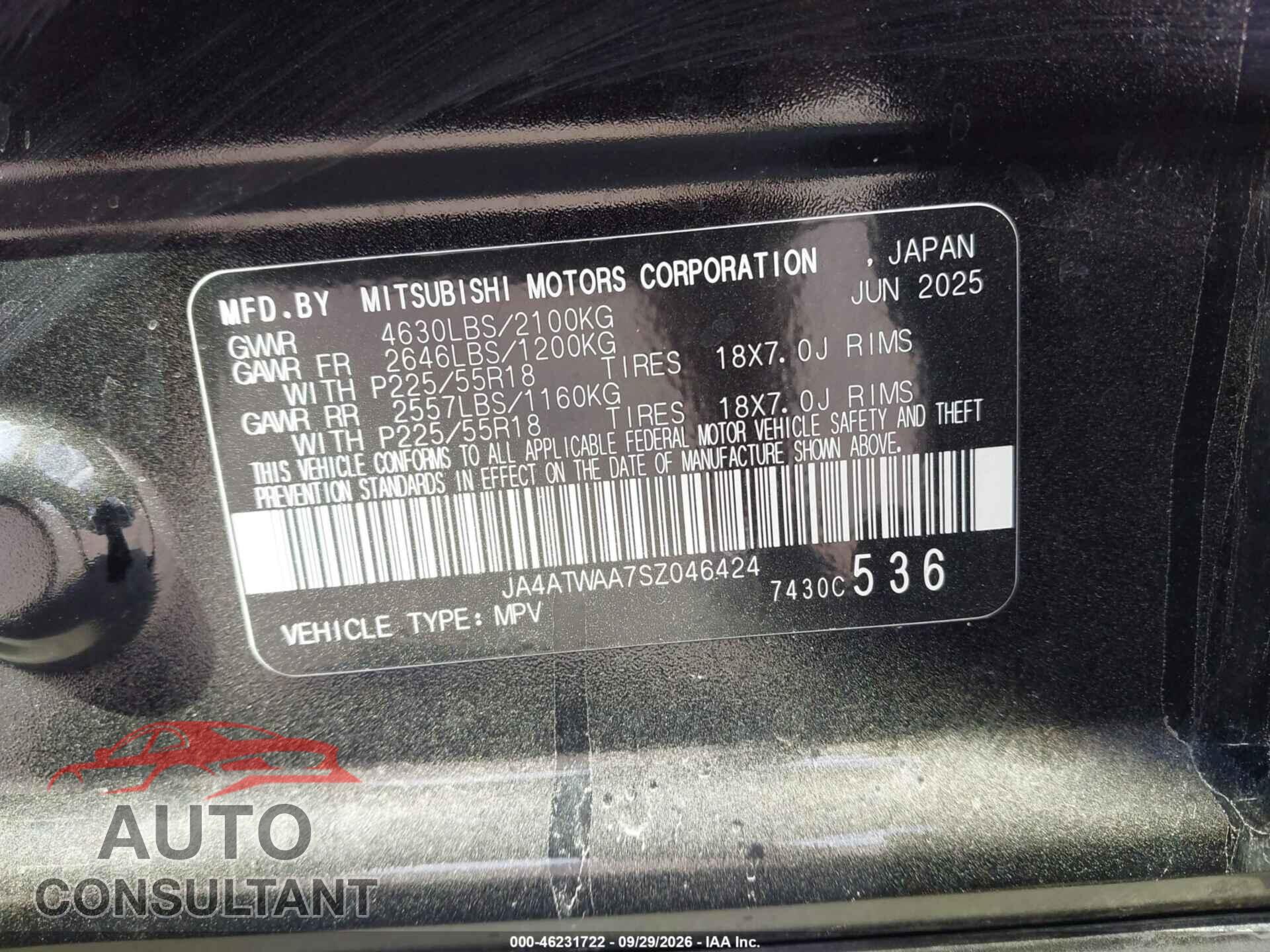 MITSUBISHI ECLIPSE CROSS 2025 - JA4ATWAA7SZ046424