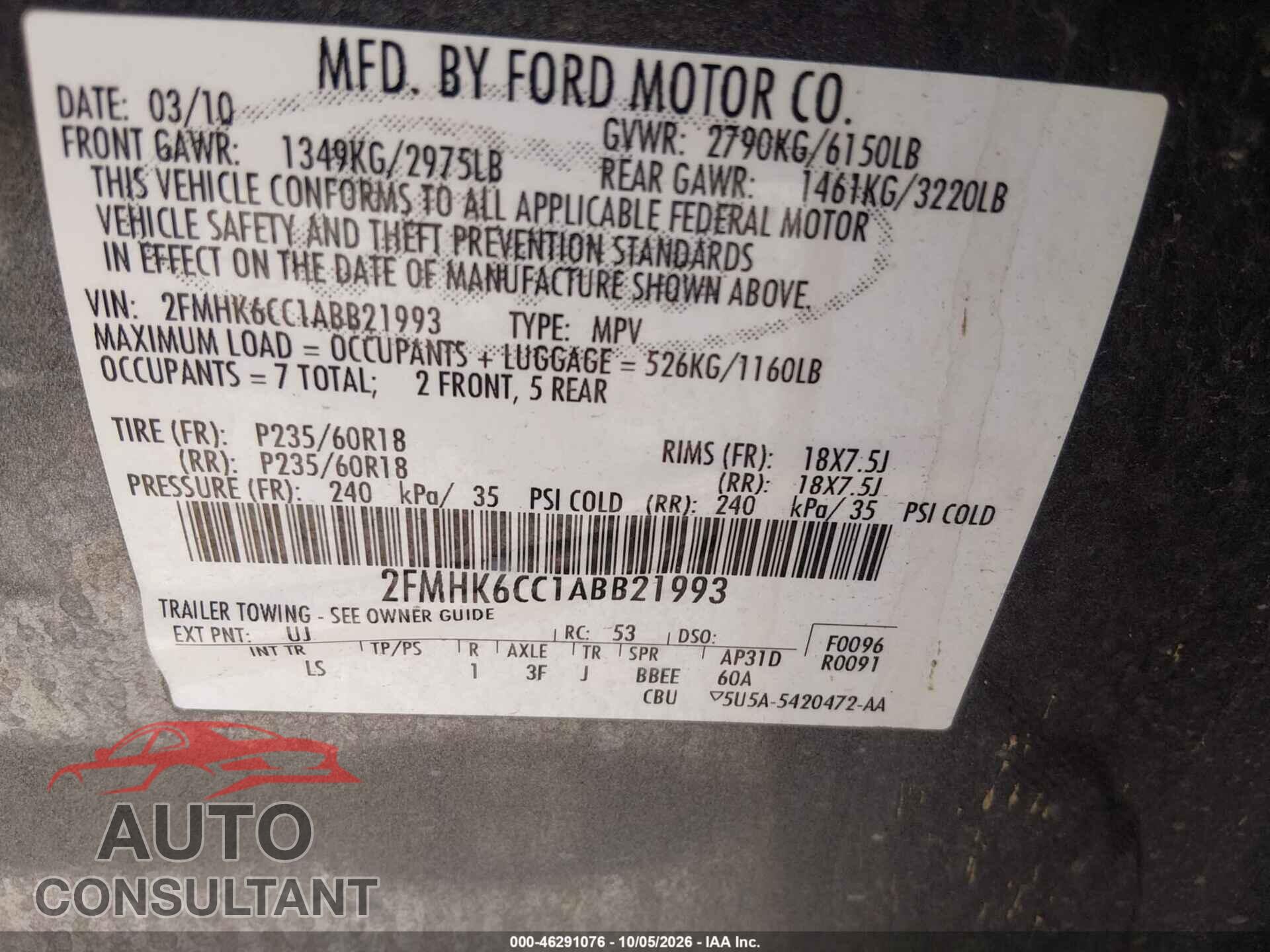 FORD FLEX 2010 - 2FMHK6CC1ABB21993