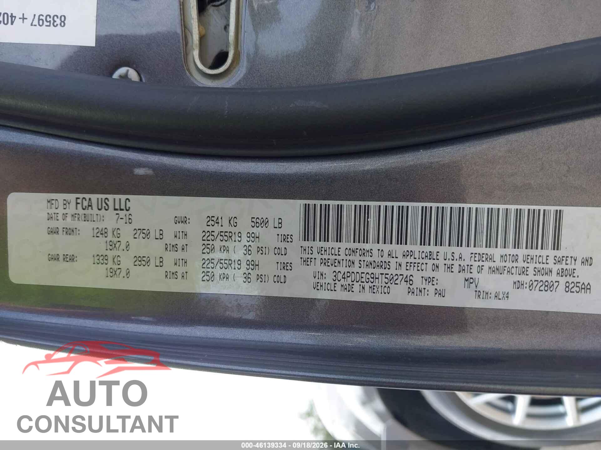 DODGE JOURNEY 2017 - 3C4PDDEG9HT502746