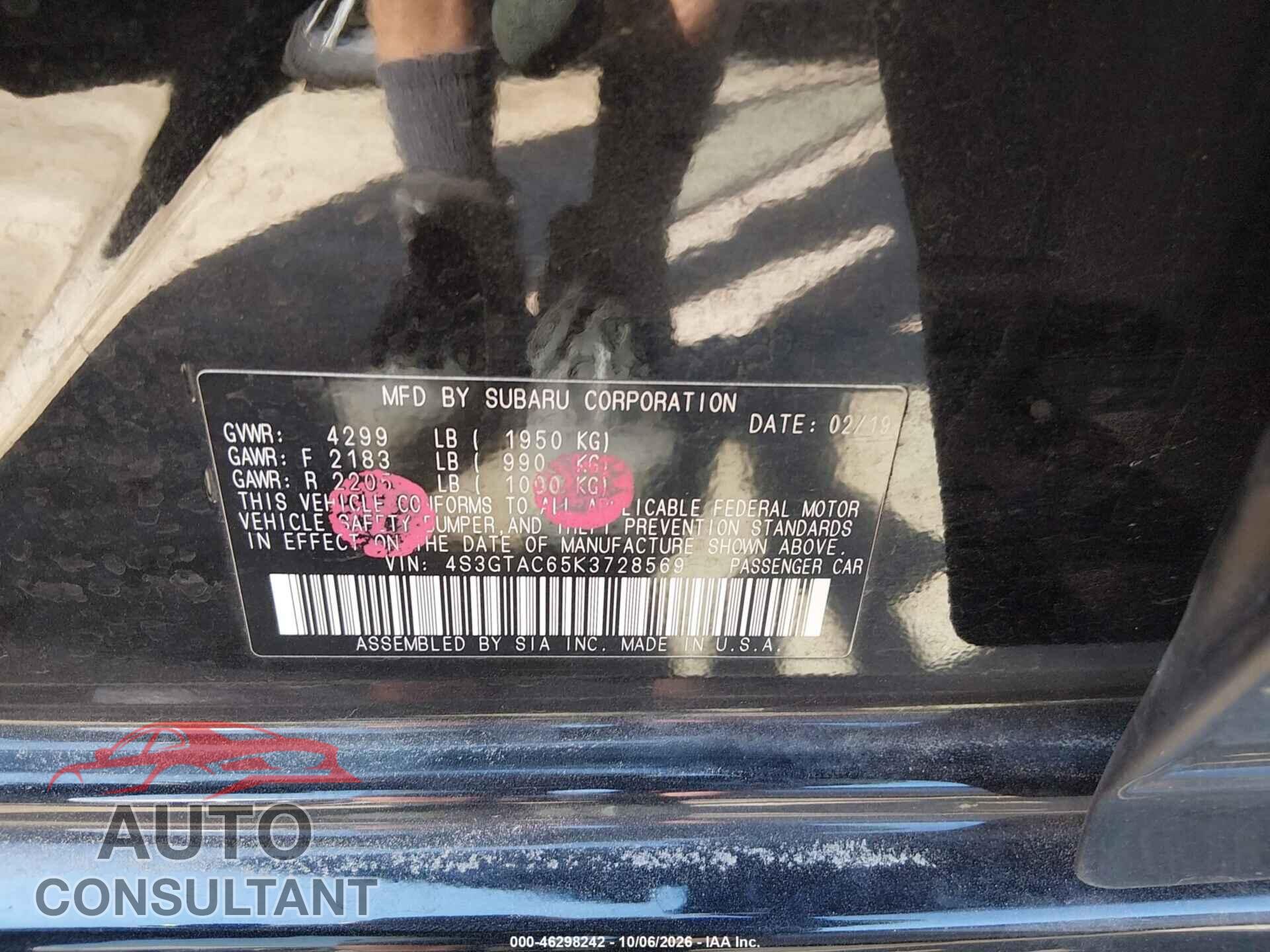 SUBARU IMPREZA 2019 - 4S3GTAC65K3728569