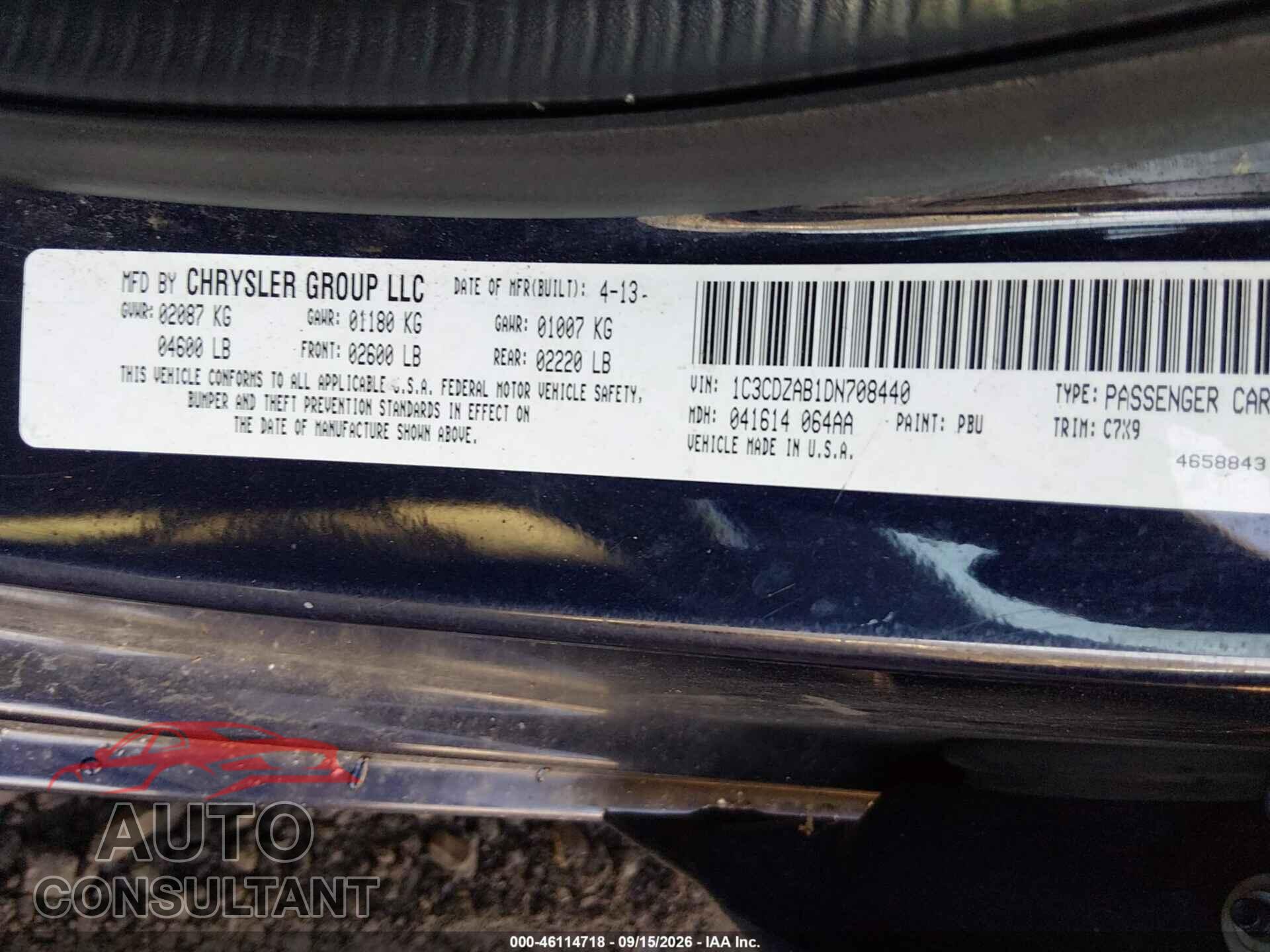 DODGE AVENGER 2013 - 1C3CDZAB1DN708440