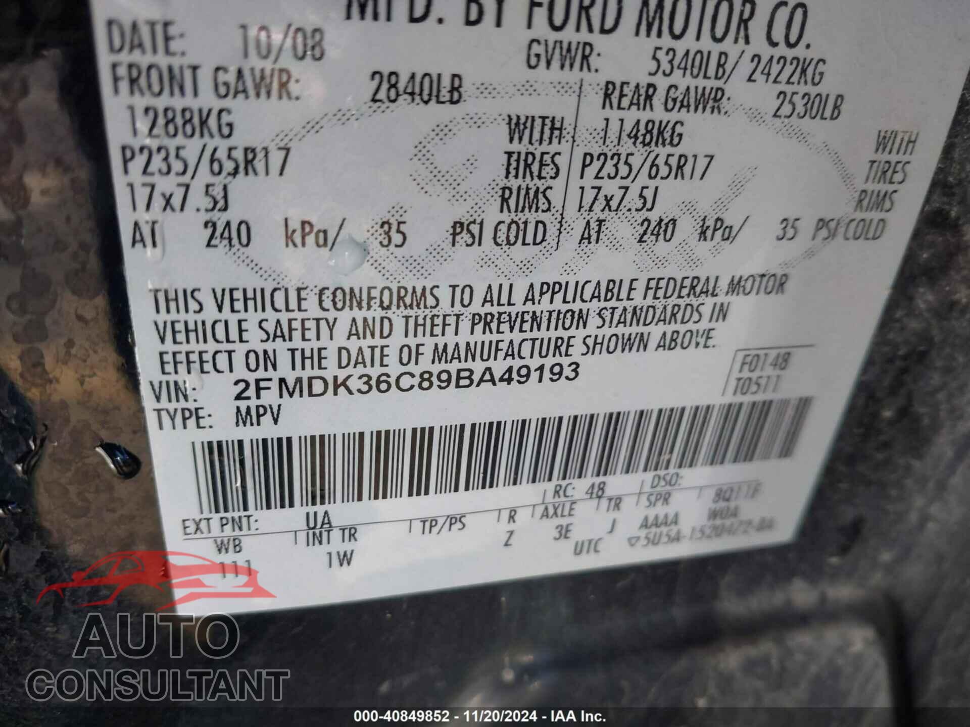 FORD EDGE 2009 - 2FMDK36C89BA49193