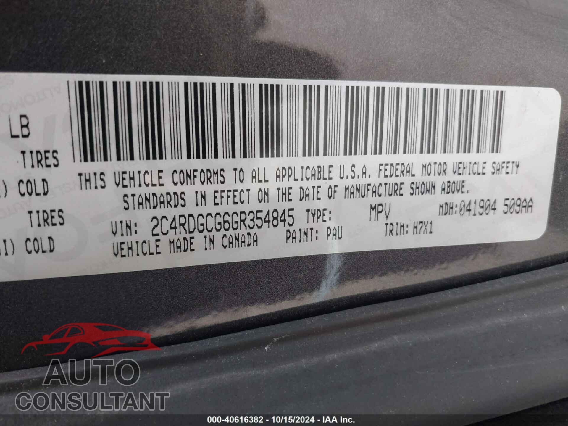 DODGE GRAND CARAVAN 2016 - 2C4RDGCG6GR354845