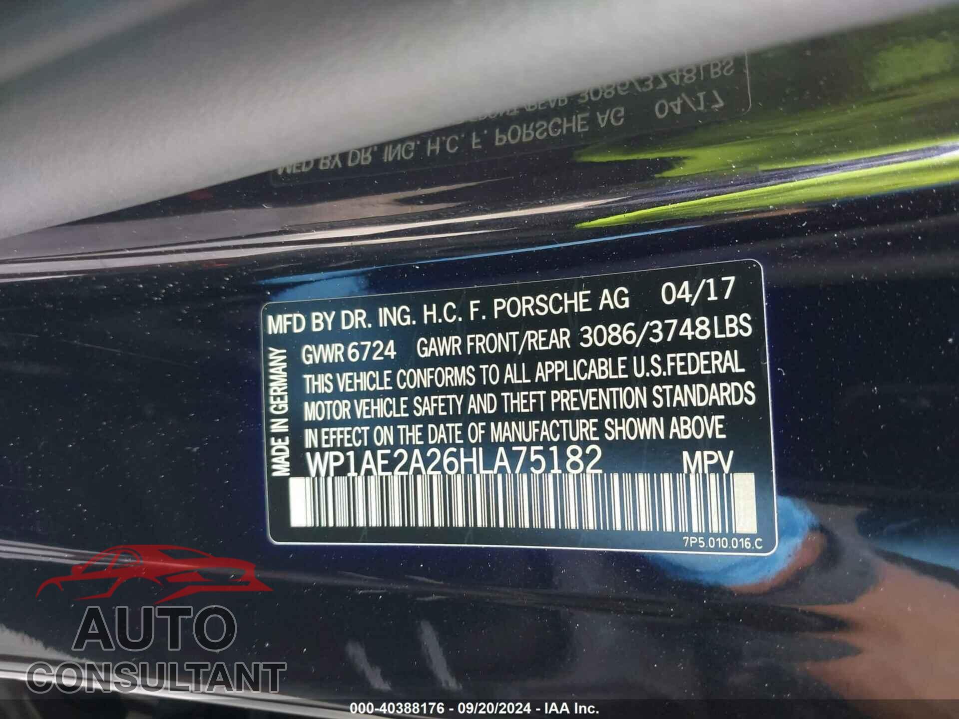 PORSCHE CAYENNE E-HYBRID 2017 - WP1AE2A26HLA75182