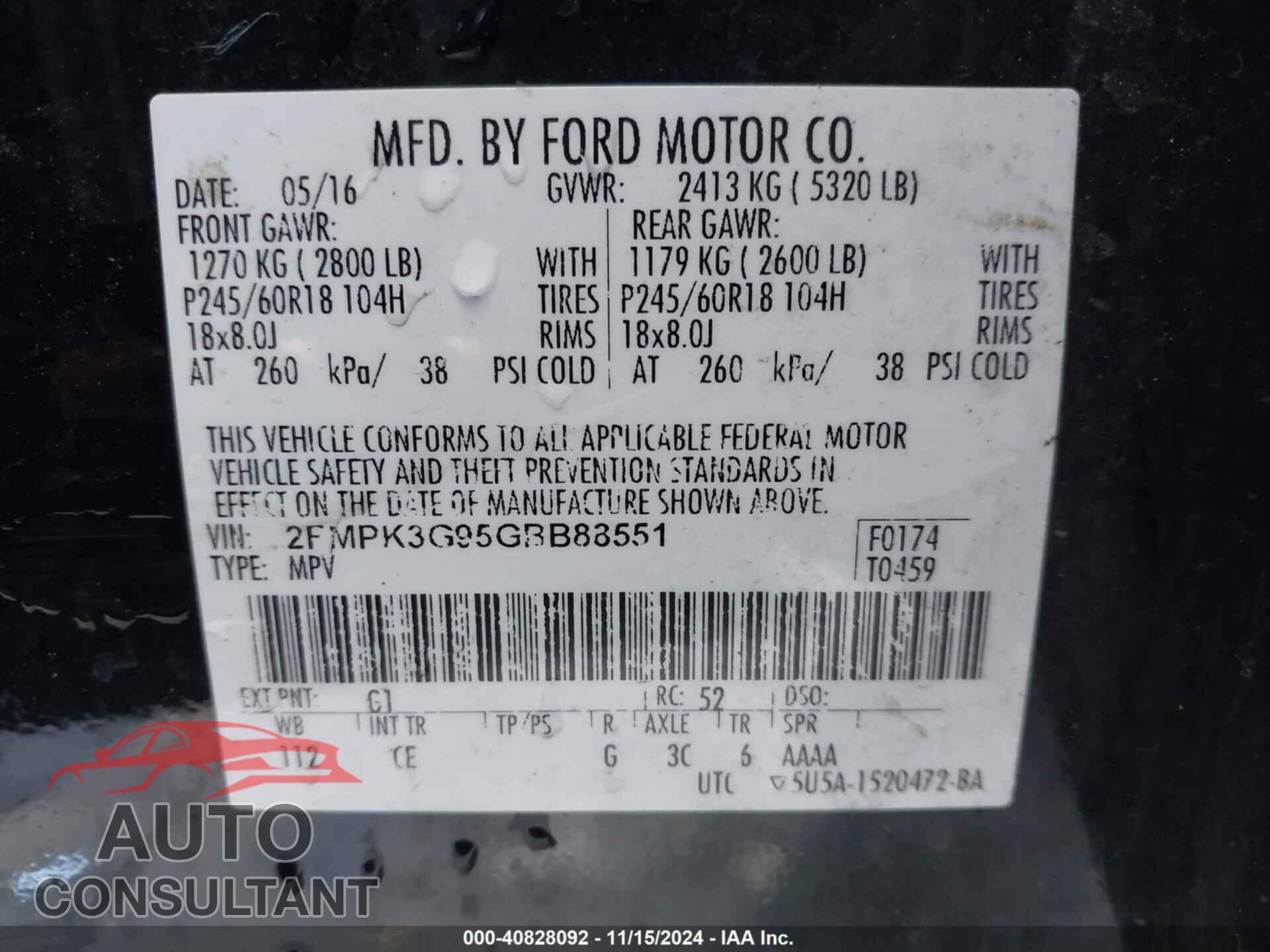 FORD EDGE 2016 - 2FMPK3G95GBB88551