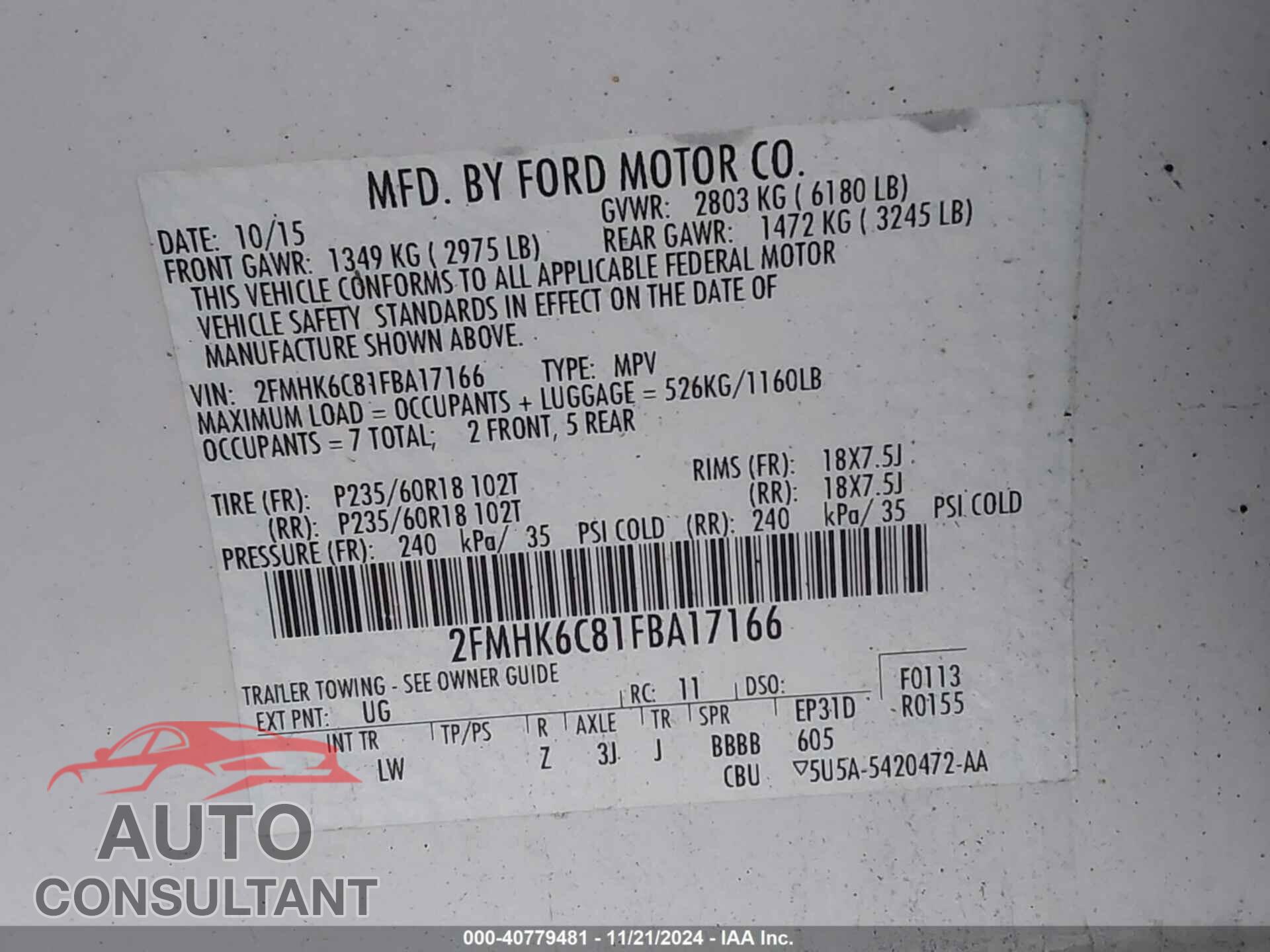 FORD FLEX 2015 - 2FMHK6C81FBA17166