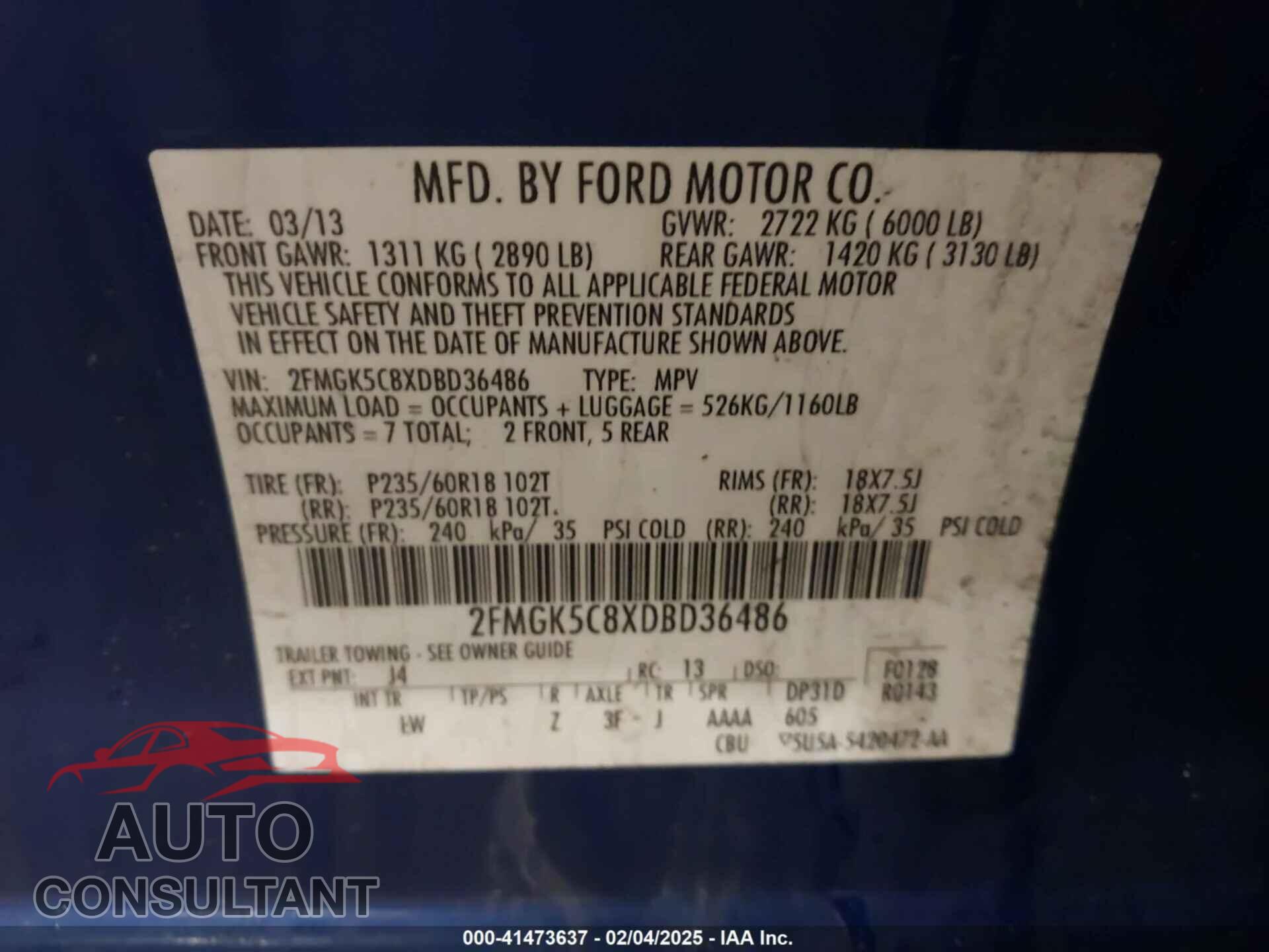 FORD FLEX 2013 - 2FMGK5C8XDBD36486