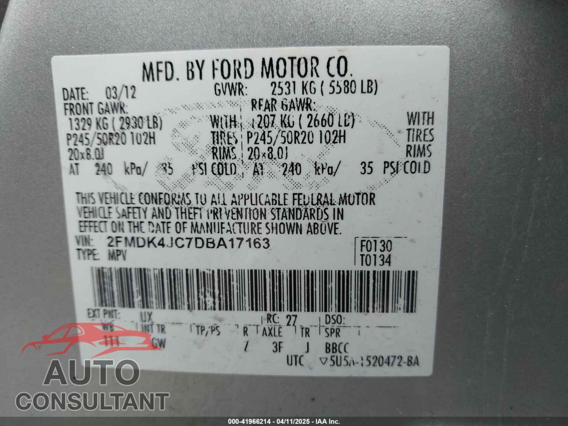 FORD EDGE 2013 - 2FMDK4JC7DBA17163