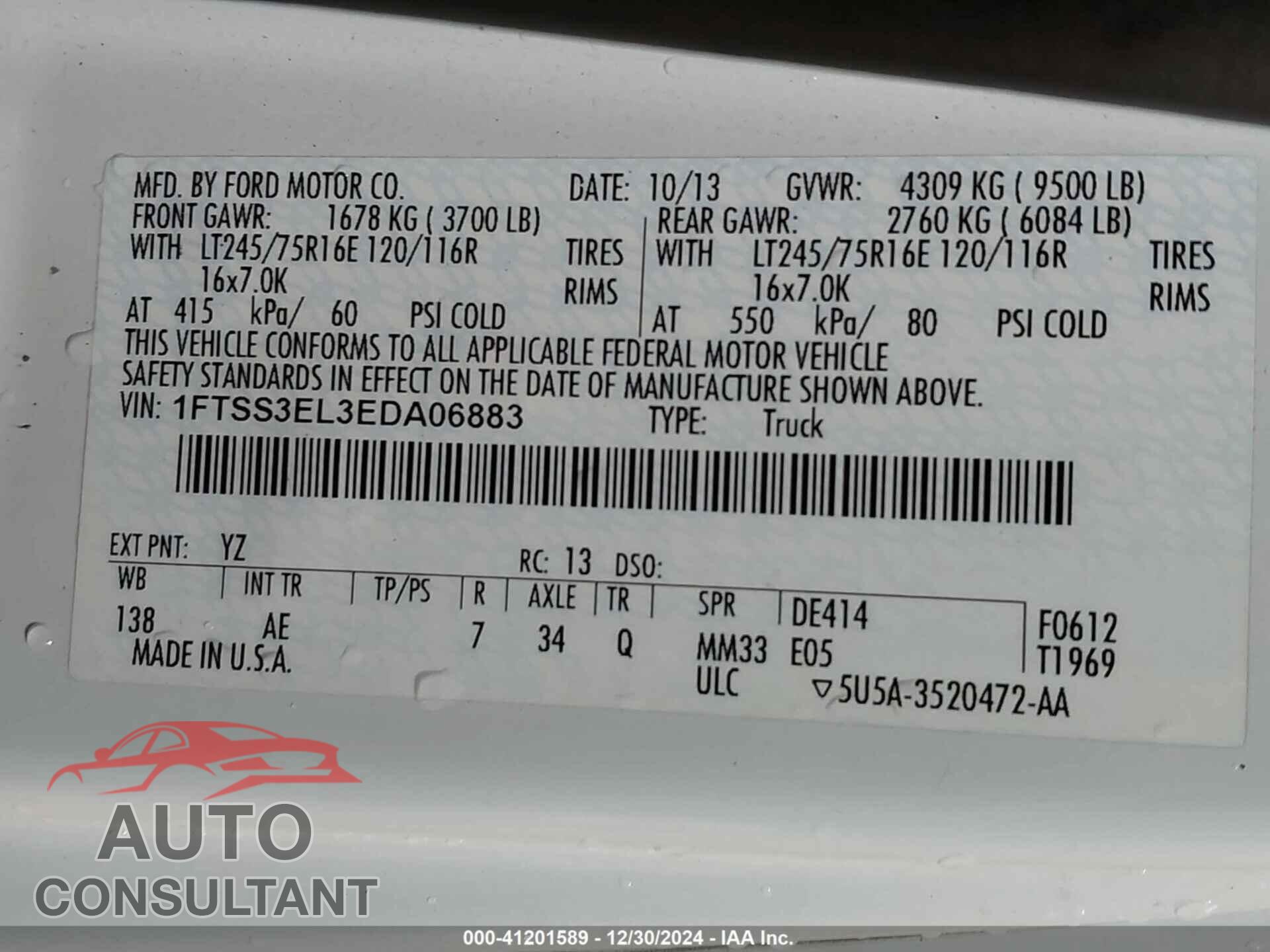 FORD E-350 SUPER DUTY 2014 - 1FTSS3EL3EDA06883