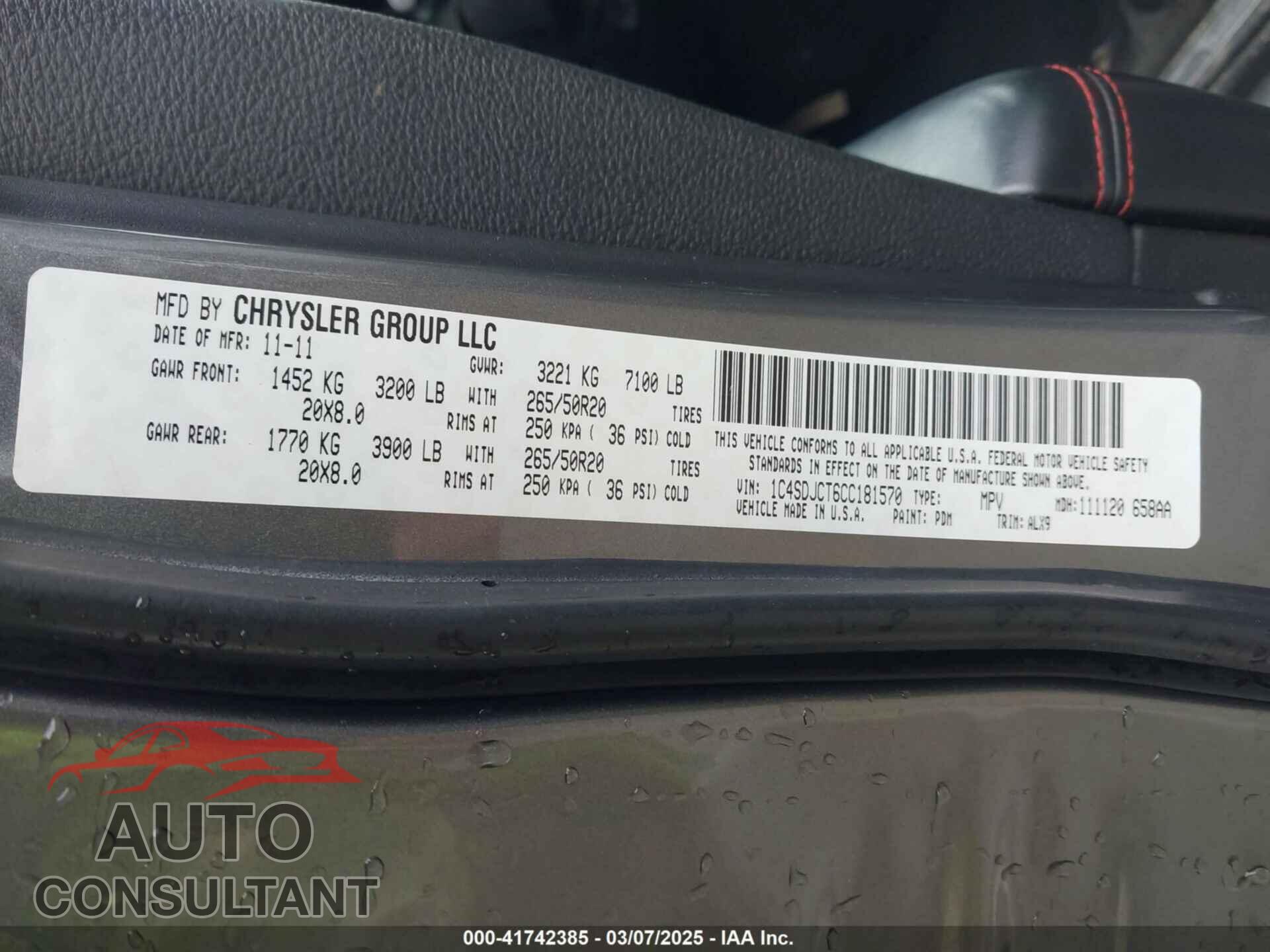 DODGE DURANGO 2012 - 1C4SDJCT6CC181570