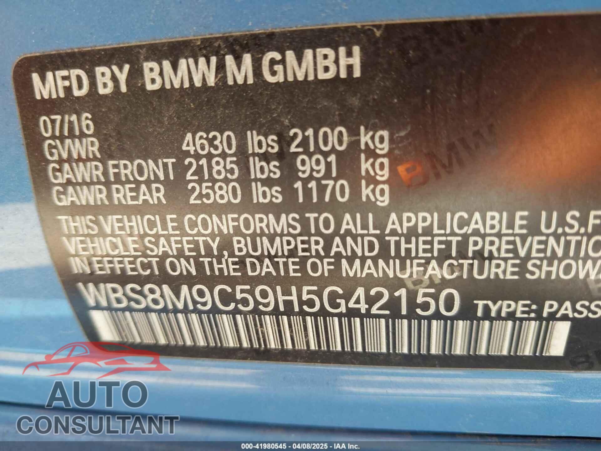 BMW M3 2017 - WBS8M9C59H5G42150