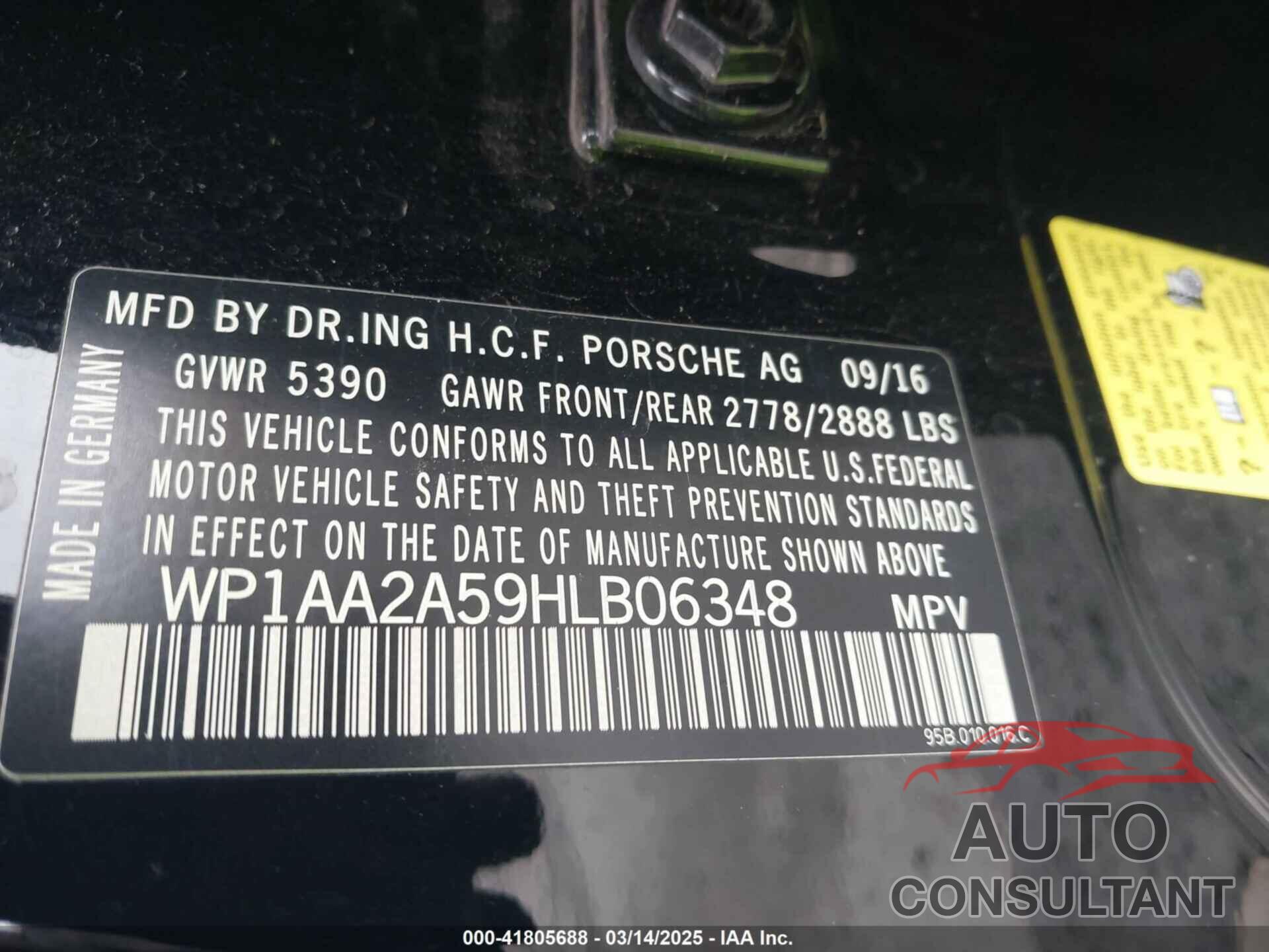 PORSCHE MACAN 2017 - WP1AA2A59HLB06348