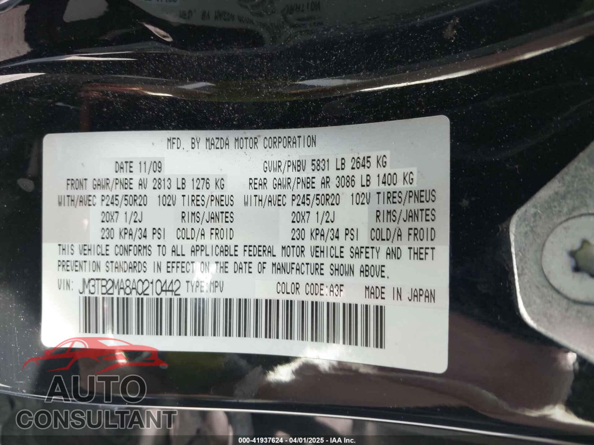 MAZDA CX-9 2010 - JM3TB2MA8A0210442