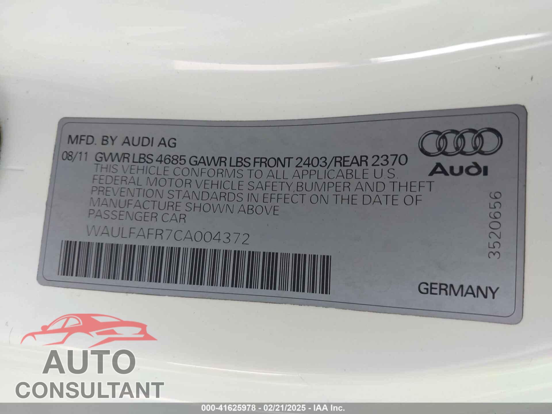 AUDI A5 2012 - WAULFAFR7CA004372