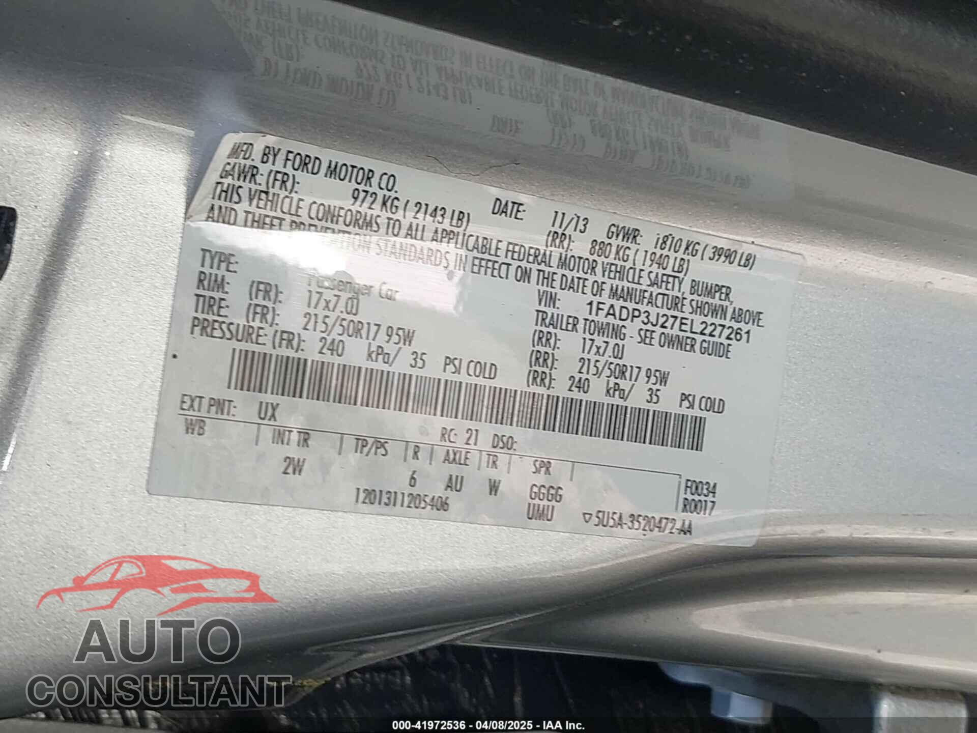 FORD FOCUS 2014 - 1FADP3J27EL227261