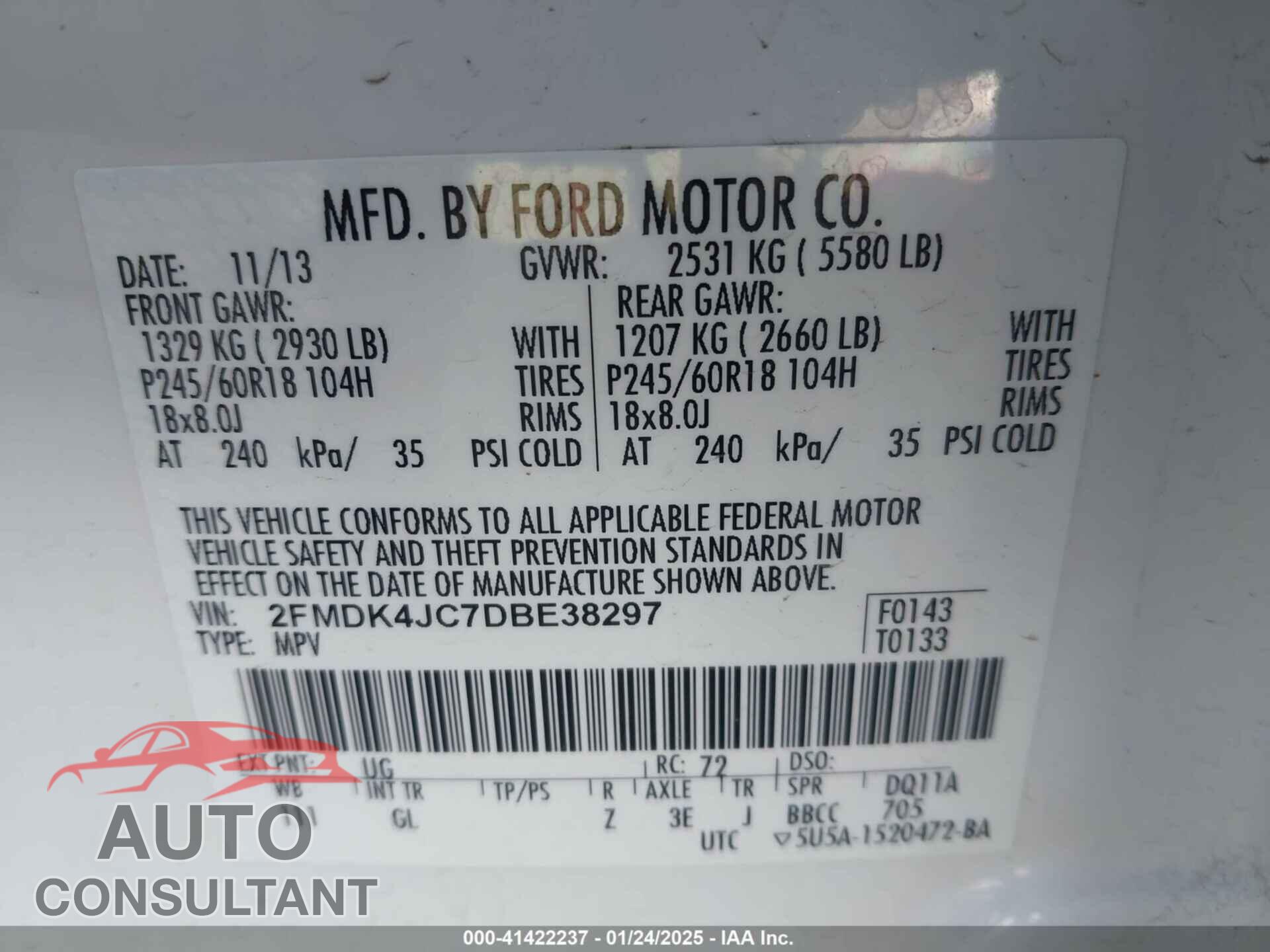 FORD EDGE 2013 - 2FMDK4JC7DBE38297