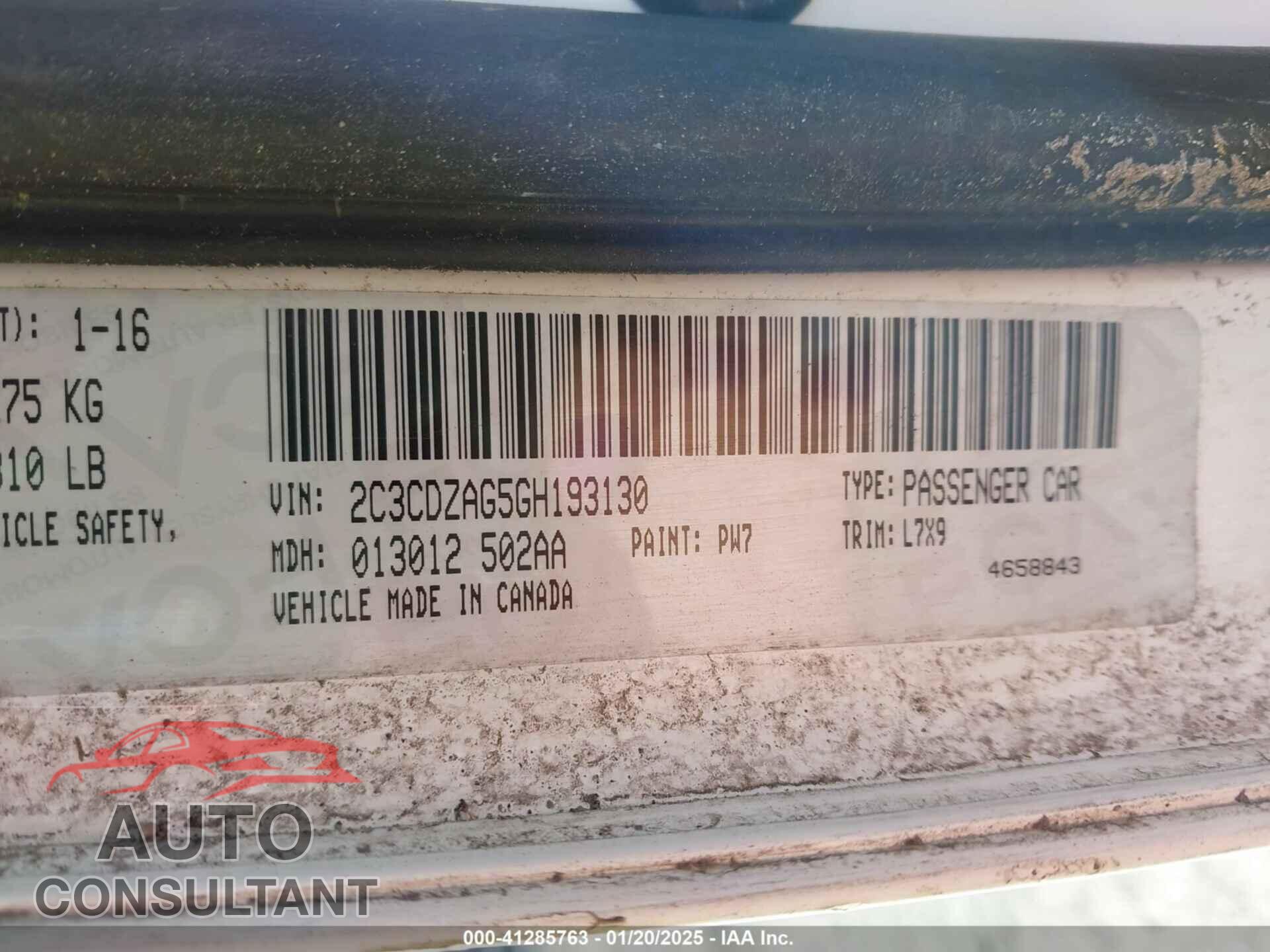 DODGE CHALLENGER 2016 - 2C3CDZAG5GH193130