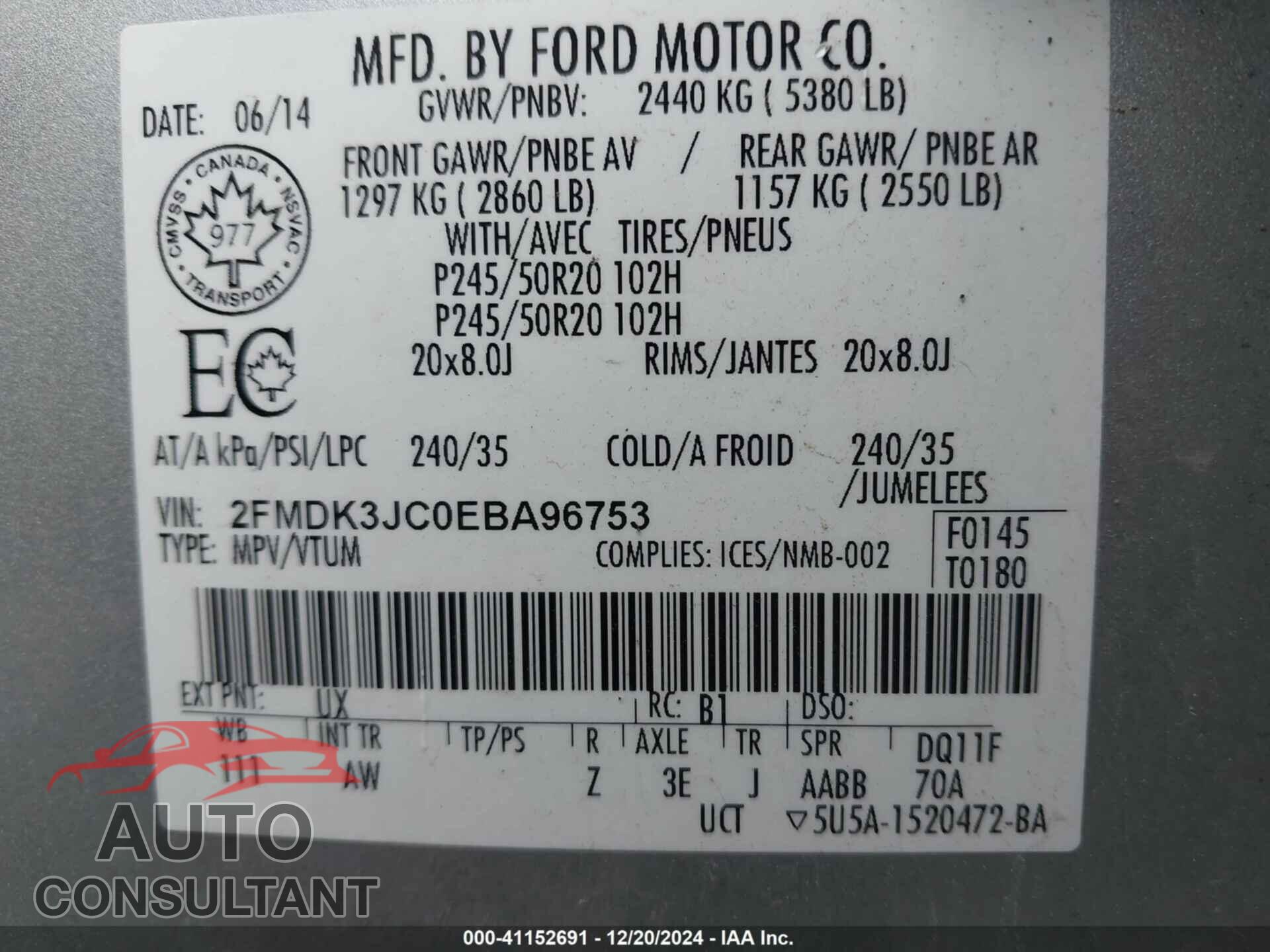 FORD EDGE 2014 - 2FMDK3JC0EBA96753