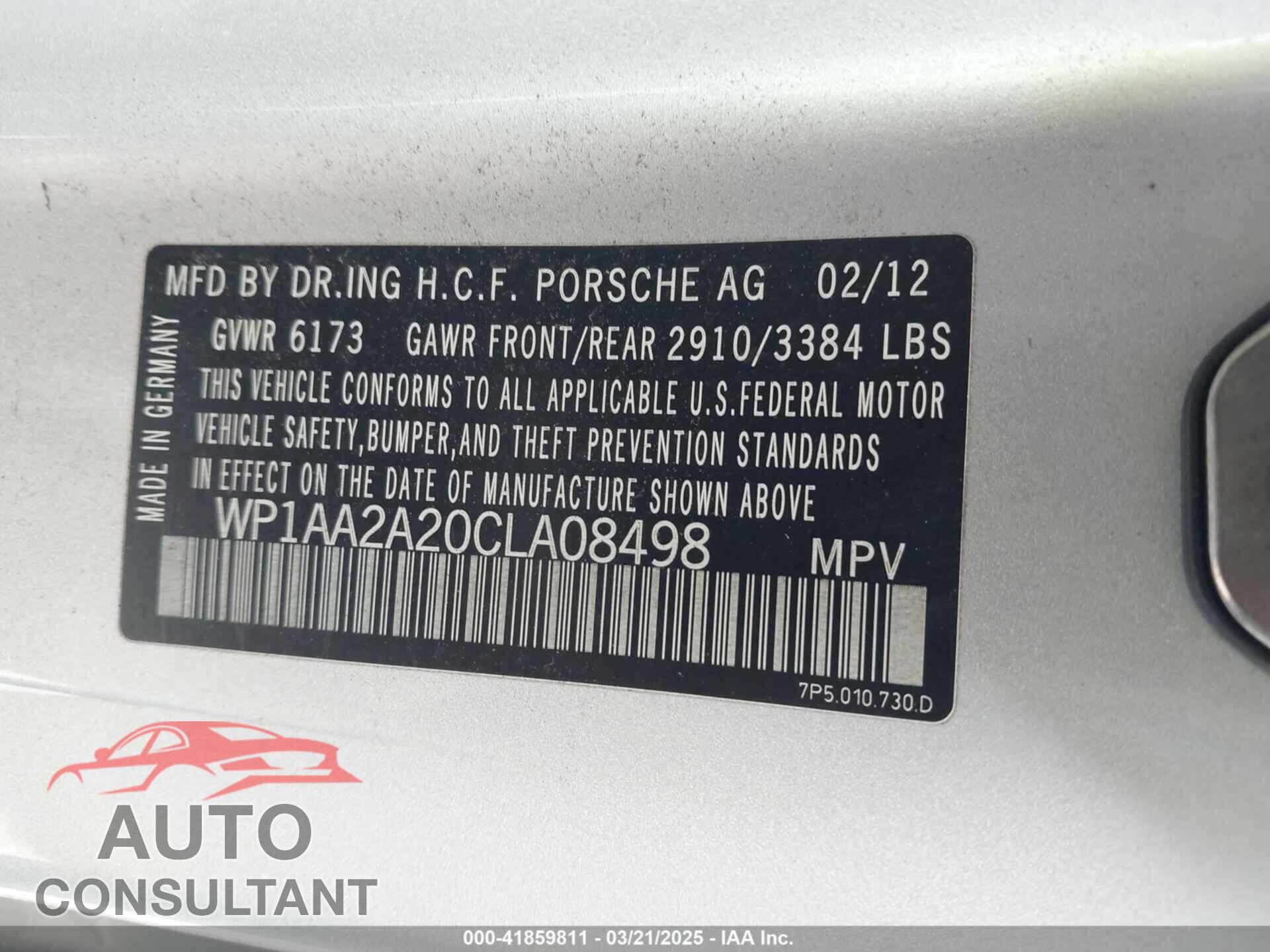 PORSCHE CAYENNE 2012 - WP1AA2A20CLA08498