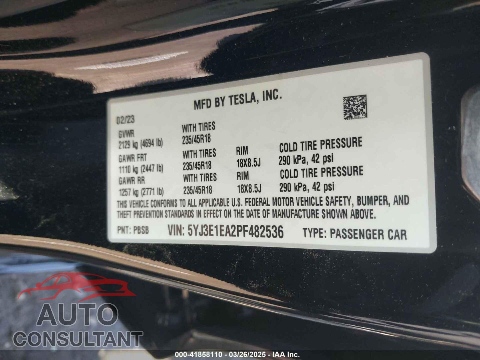 TESLA MODEL 3 2023 - 5YJ3E1EA2PF482536