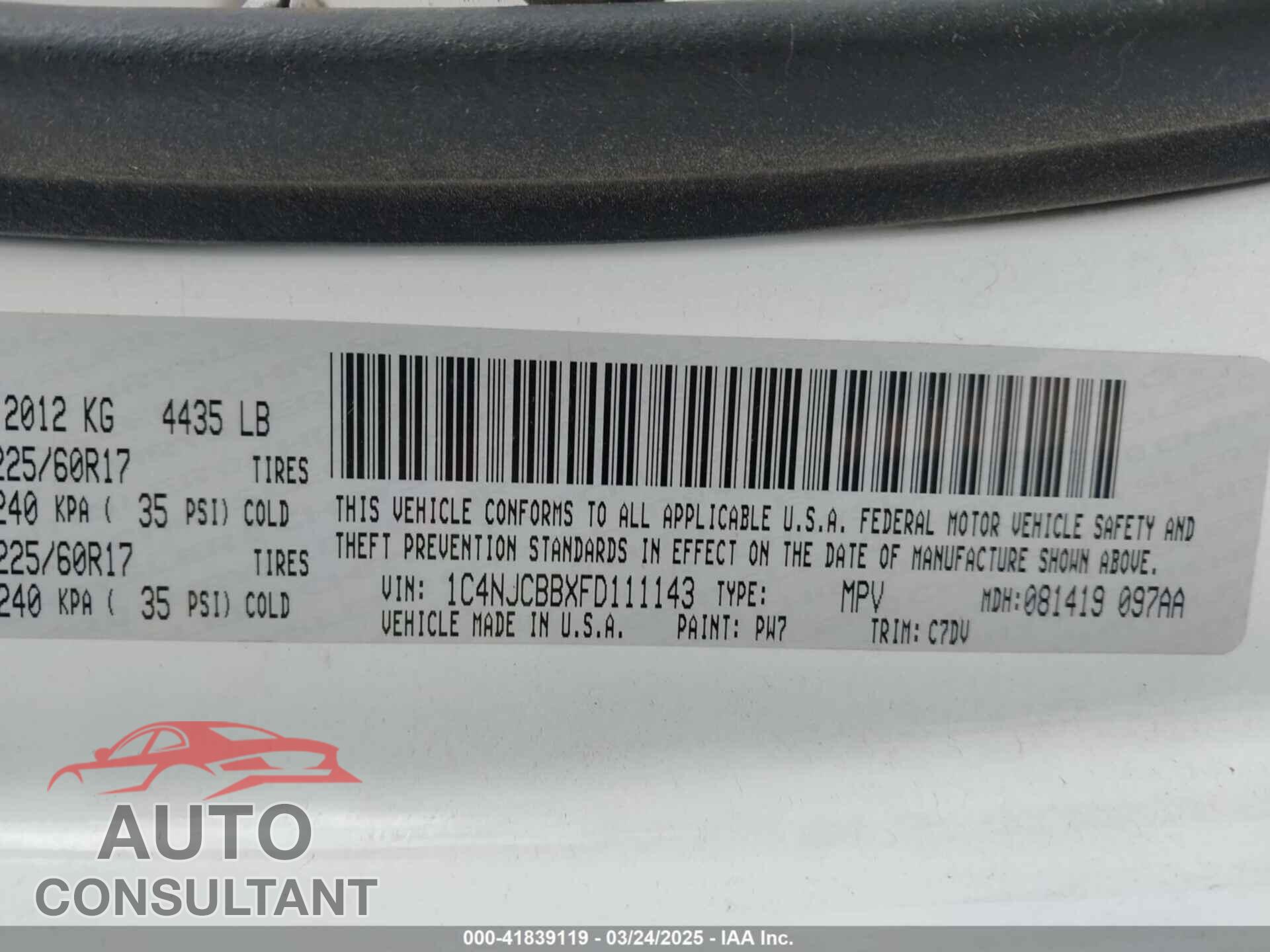 JEEP COMPASS 2015 - 1C4NJCBBXFD111143