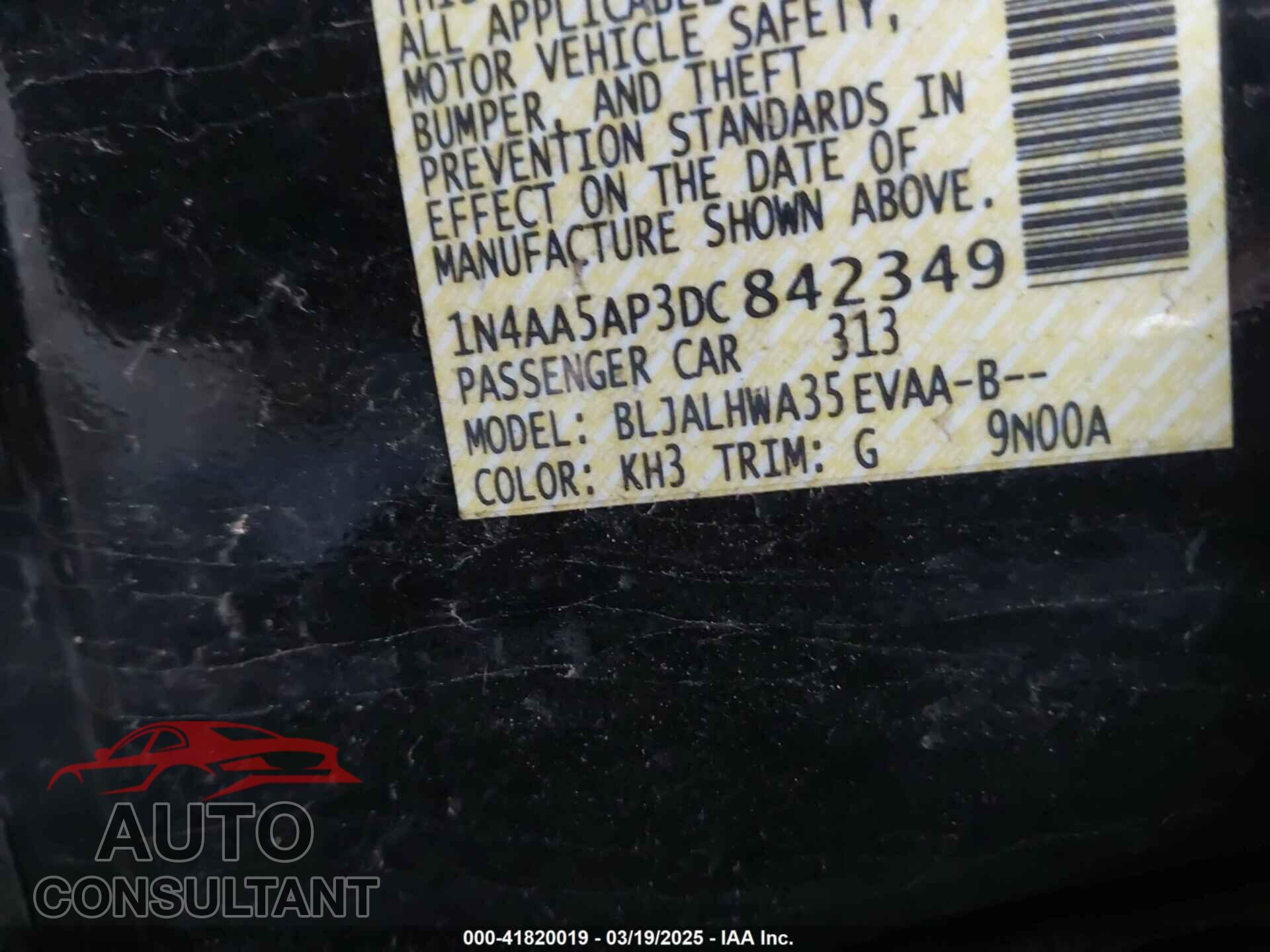NISSAN MAXIMA 2013 - 1N4AA5AP3DC842349