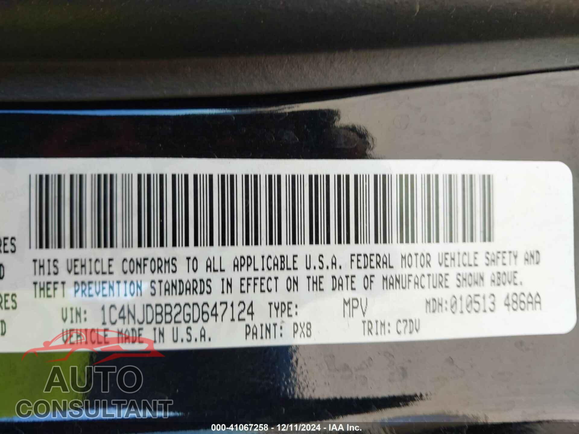 JEEP COMPASS 2016 - 1C4NJDBB2GD647124