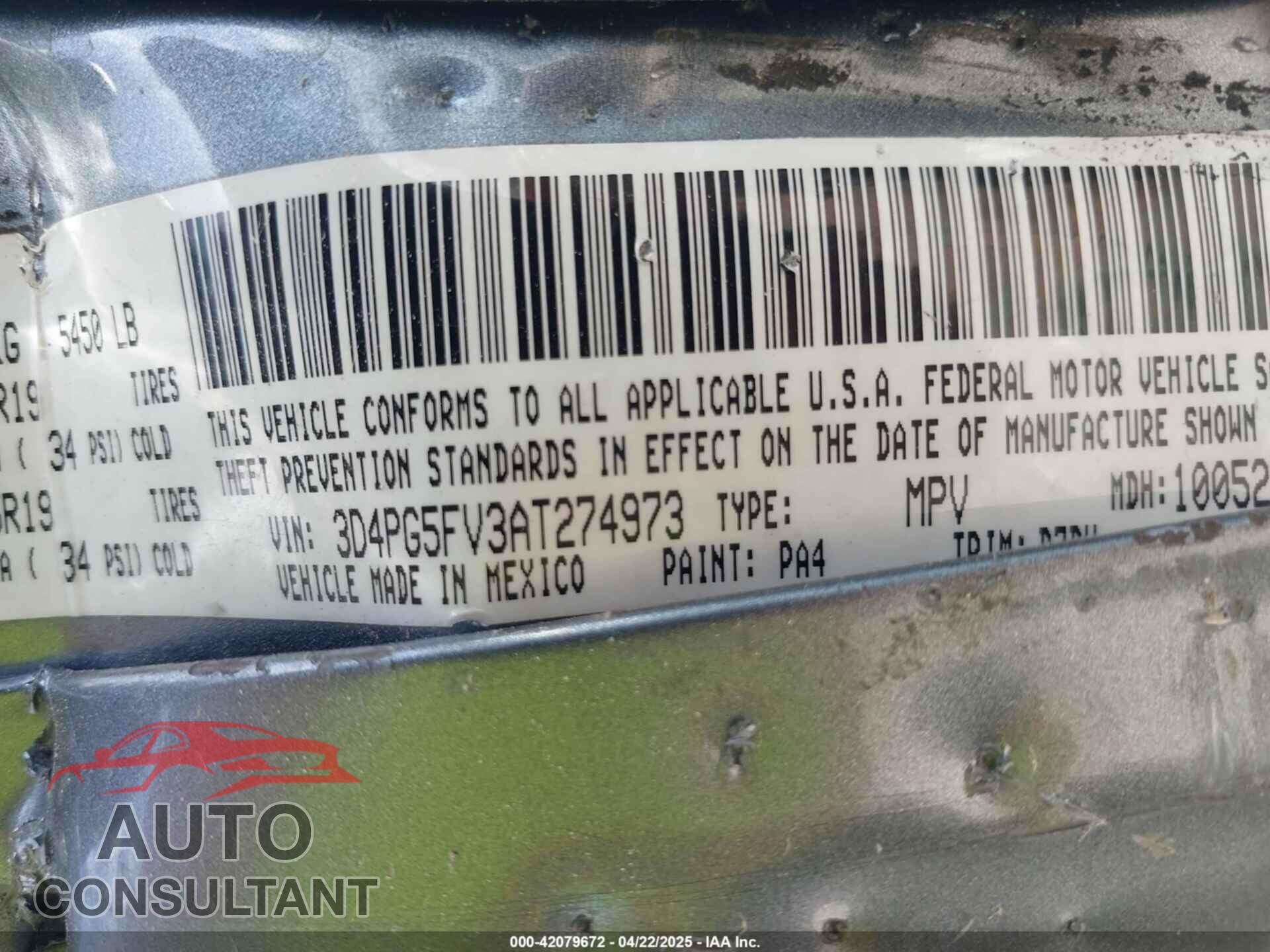 DODGE JOURNEY 2010 - 3D4PG5FV3AT274973