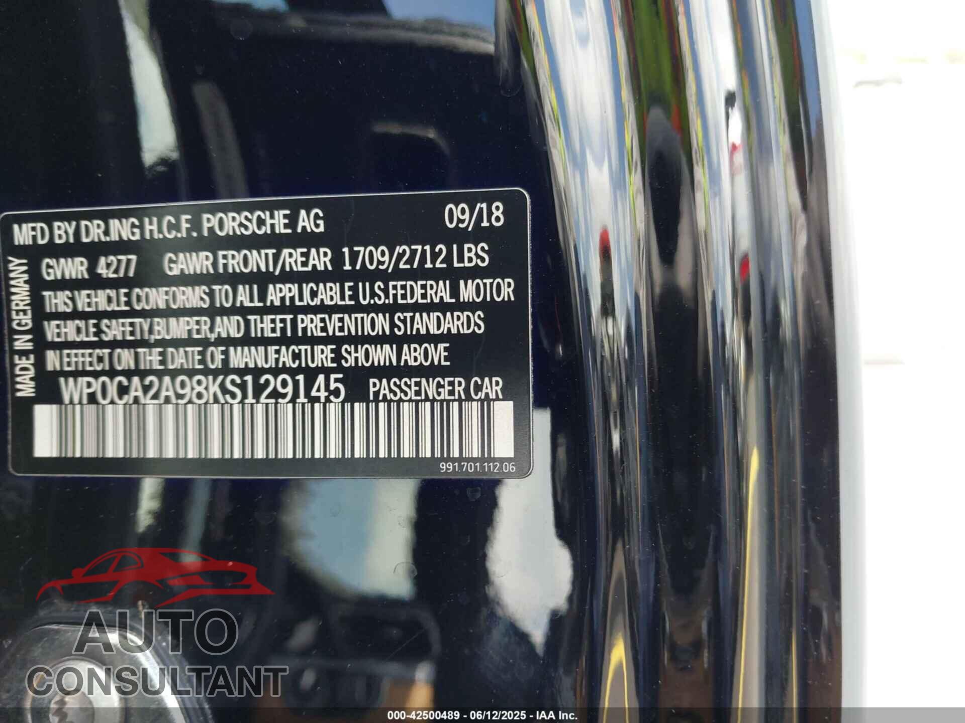 PORSCHE 911 2019 - WP0CA2A98KS129145