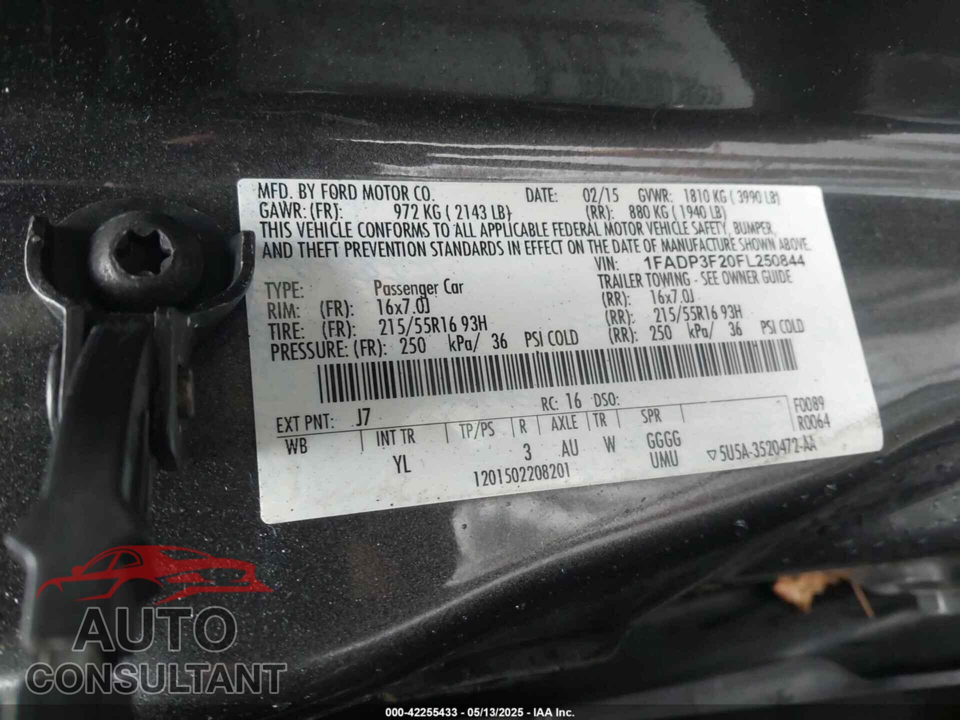 FORD FOCUS 2015 - 1FADP3F20FL250844
