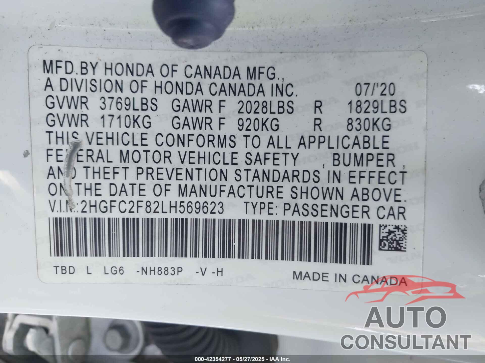 HONDA CIVIC 2020 - 2HGFC2F82LH569623