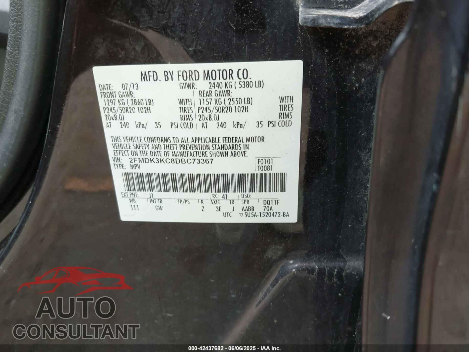FORD EDGE 2013 - 2FMDK3KC8DBC73367