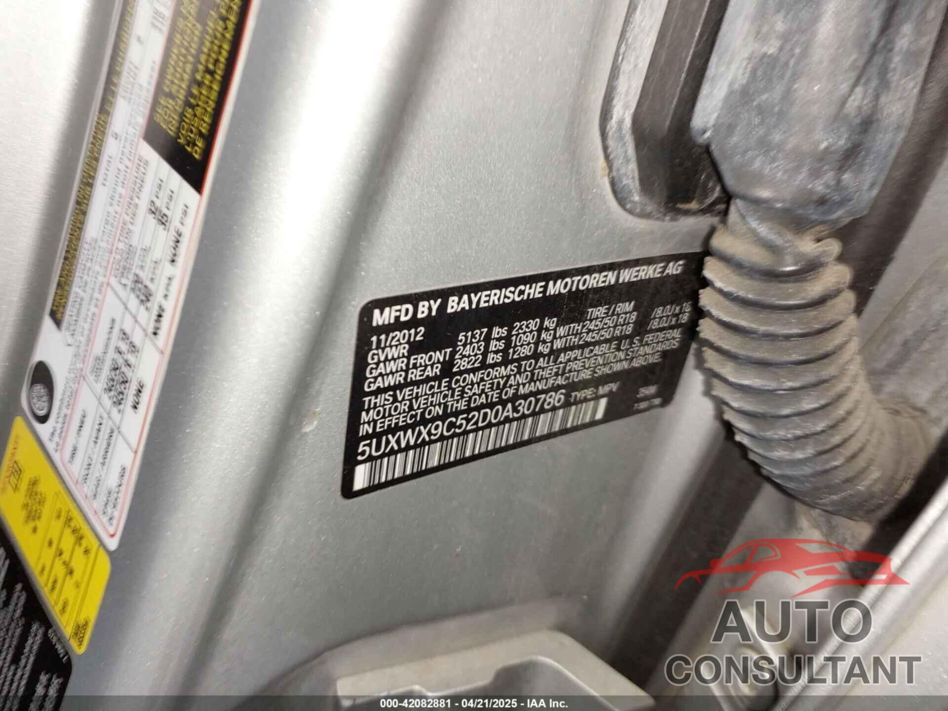 BMW X3 2013 - 5UXWX9C52D0A30786