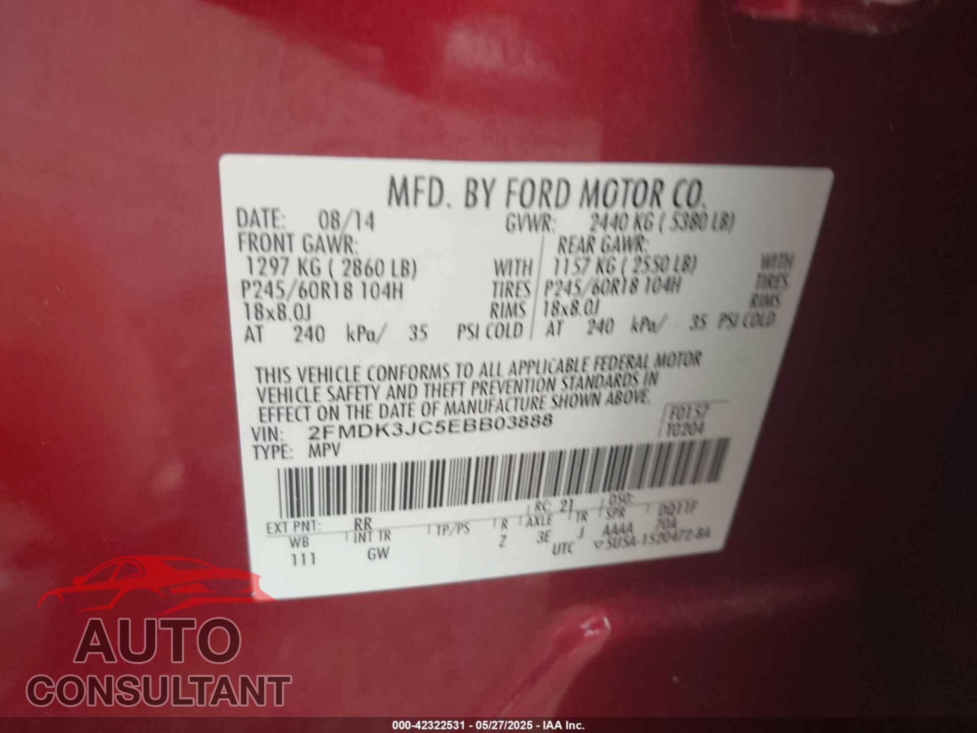 FORD EDGE 2014 - 2FMDK3JC5EBB03888