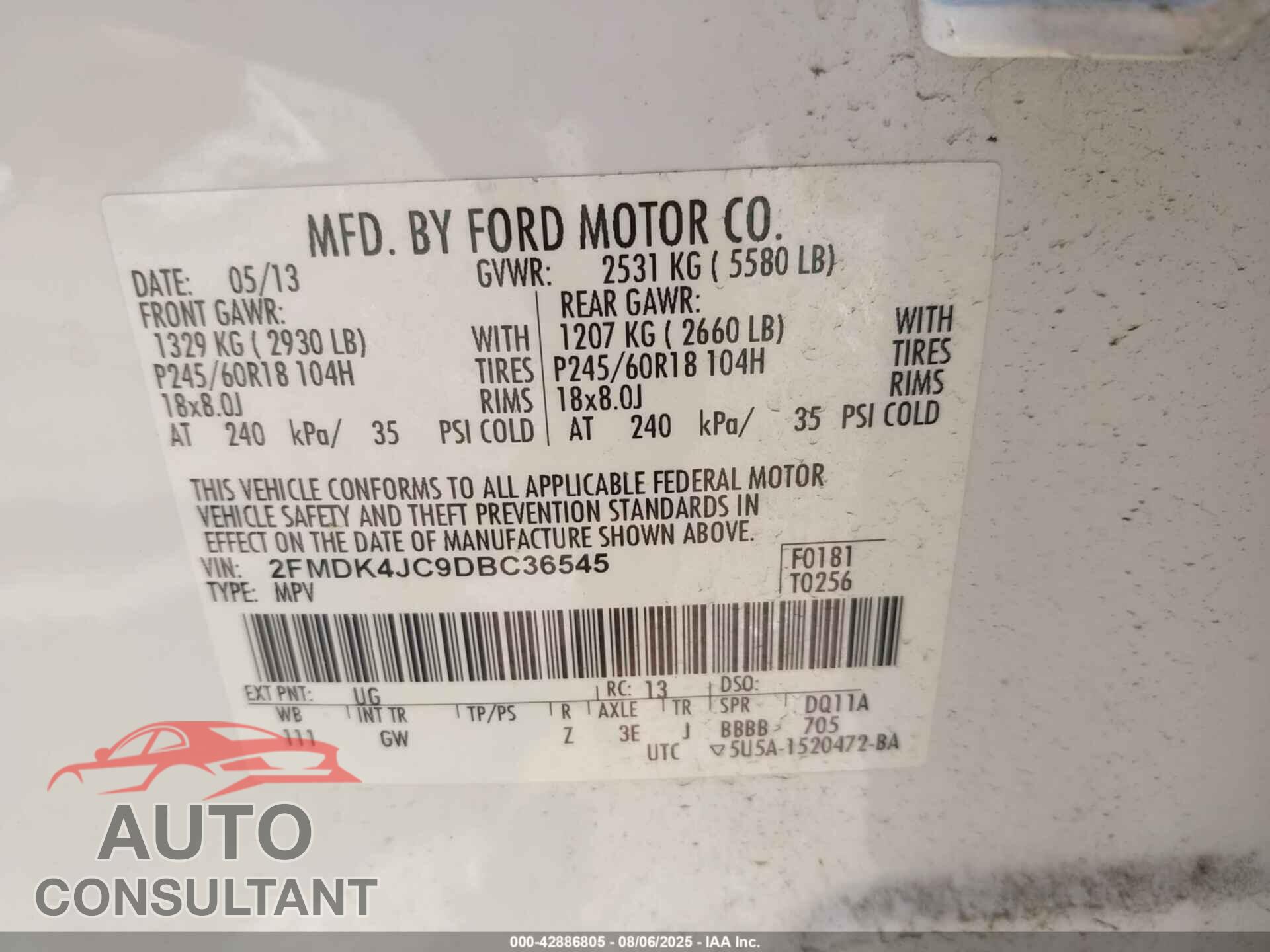 FORD EDGE 2013 - 2FMDK4JC9DBC36545