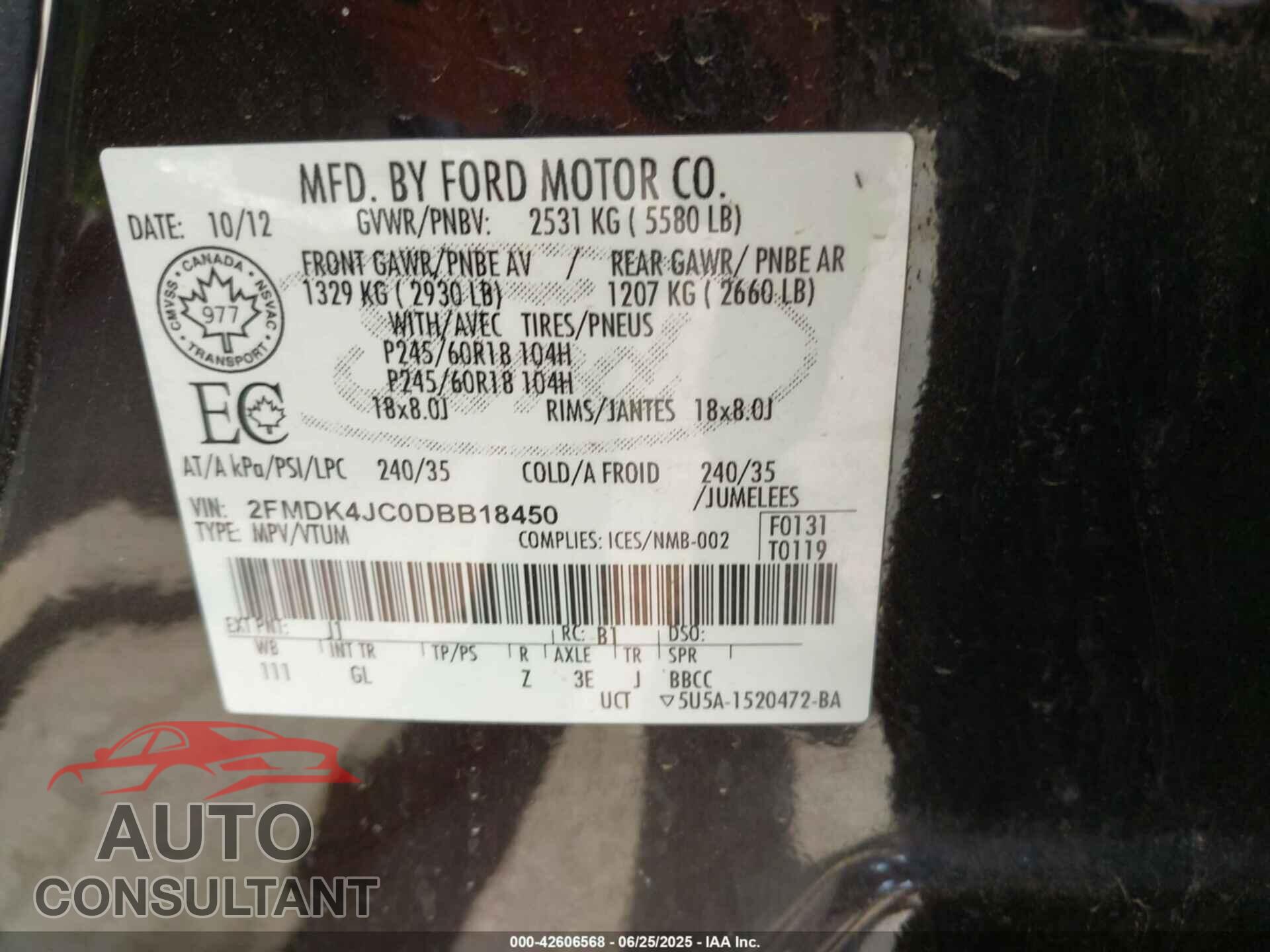 FORD EDGE 2013 - 2FMDK4JC0DBB18450
