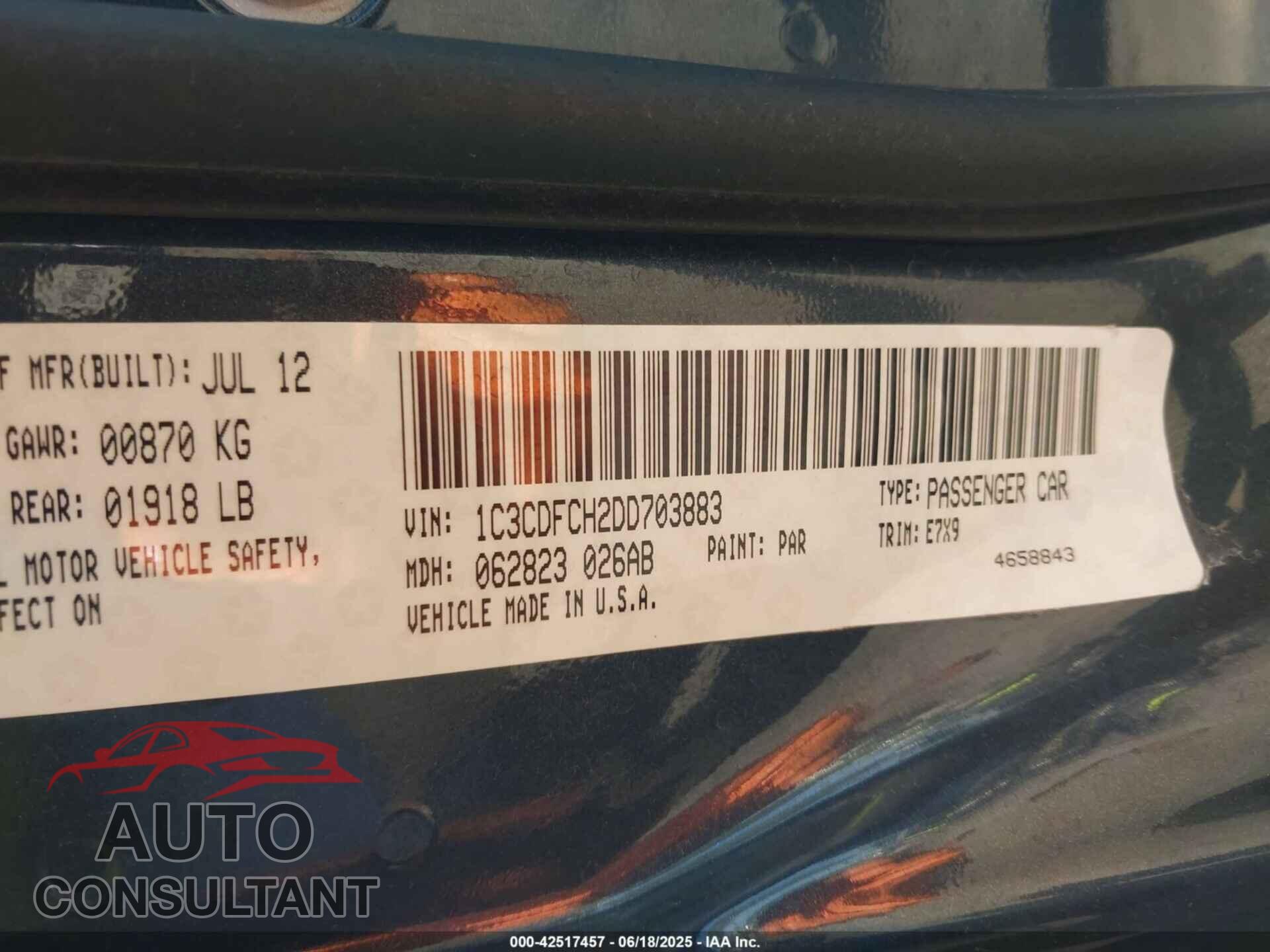 DODGE DART 2013 - 1C3CDFCH2DD703883