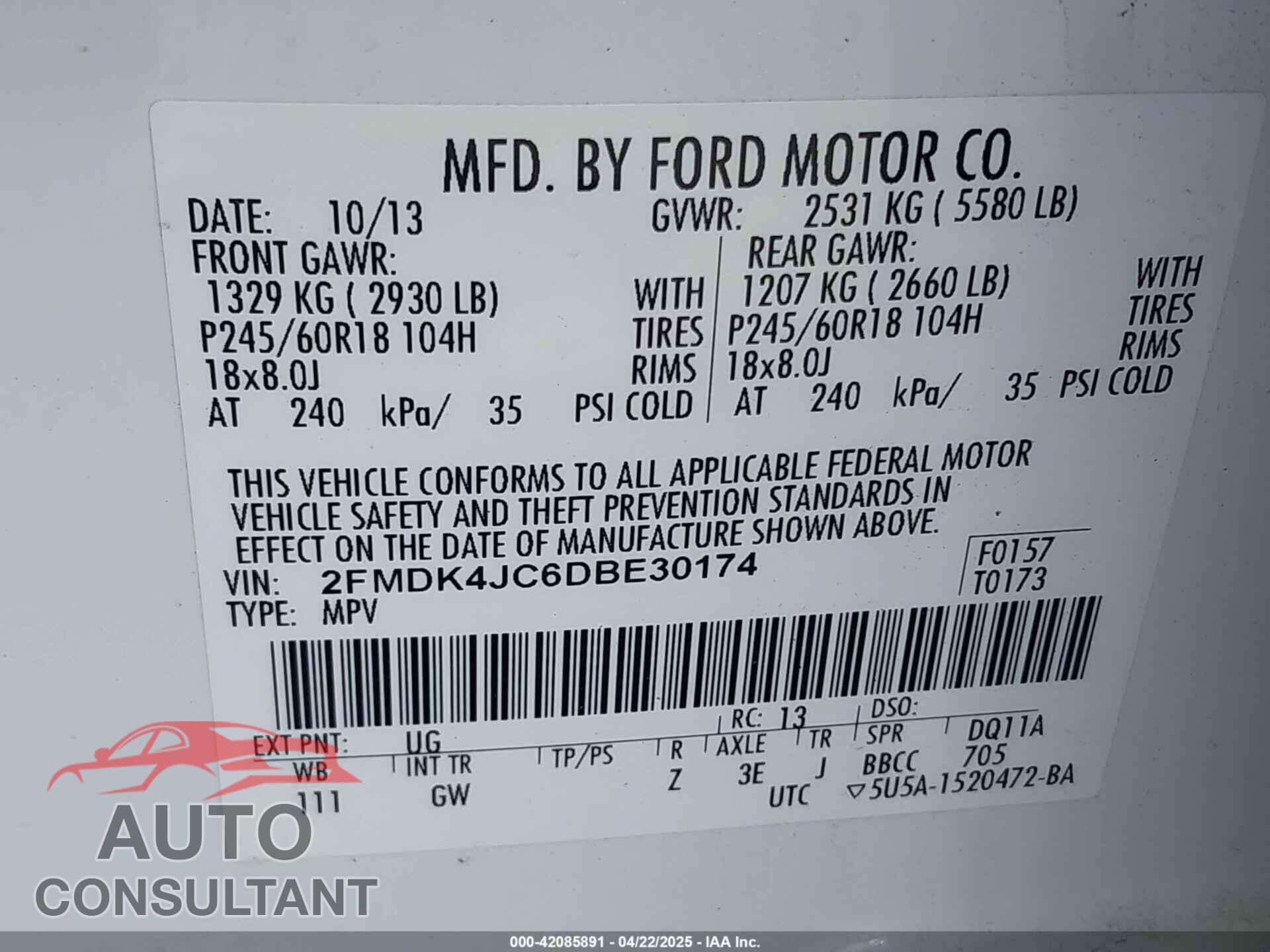 FORD EDGE 2013 - 2FMDK4JC6DBE30174