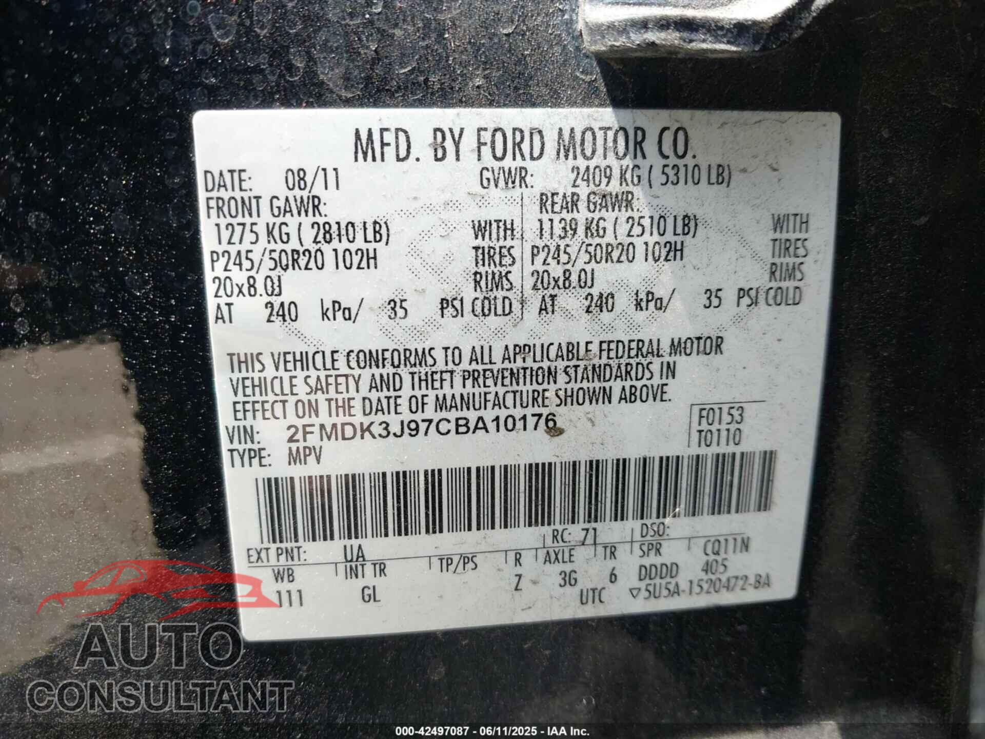 FORD EDGE 2012 - 2FMDK3J97CBA10176